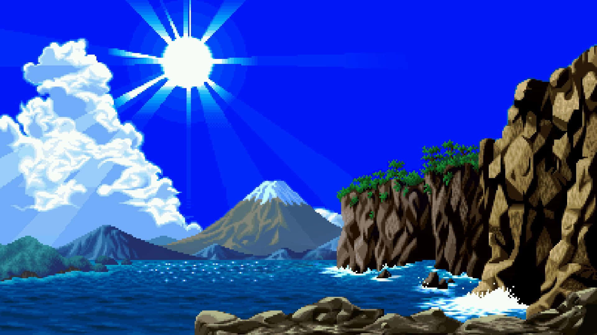 Sunset Over Pixel Beach Background