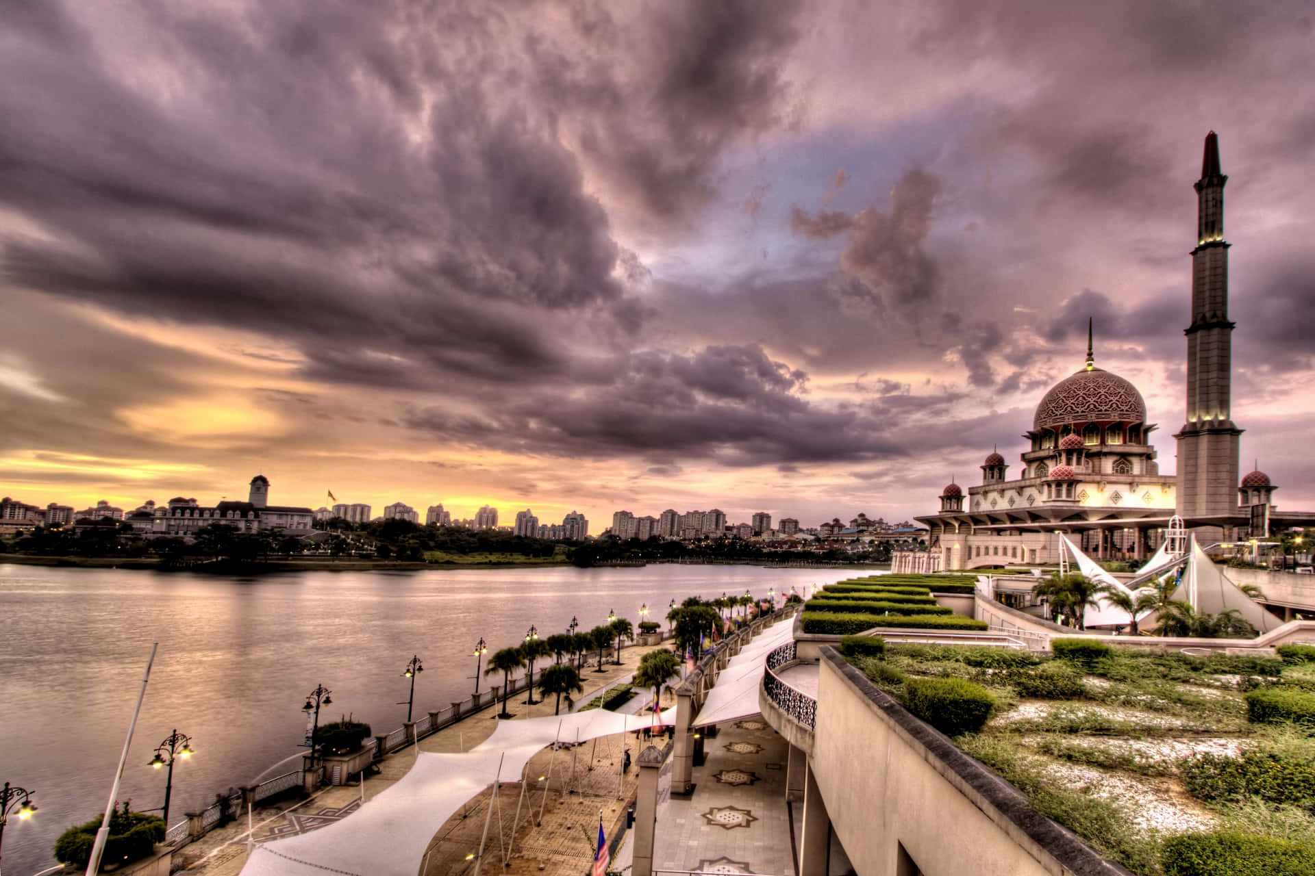 Sunset_ Over_ Riverside_ Mosque Background