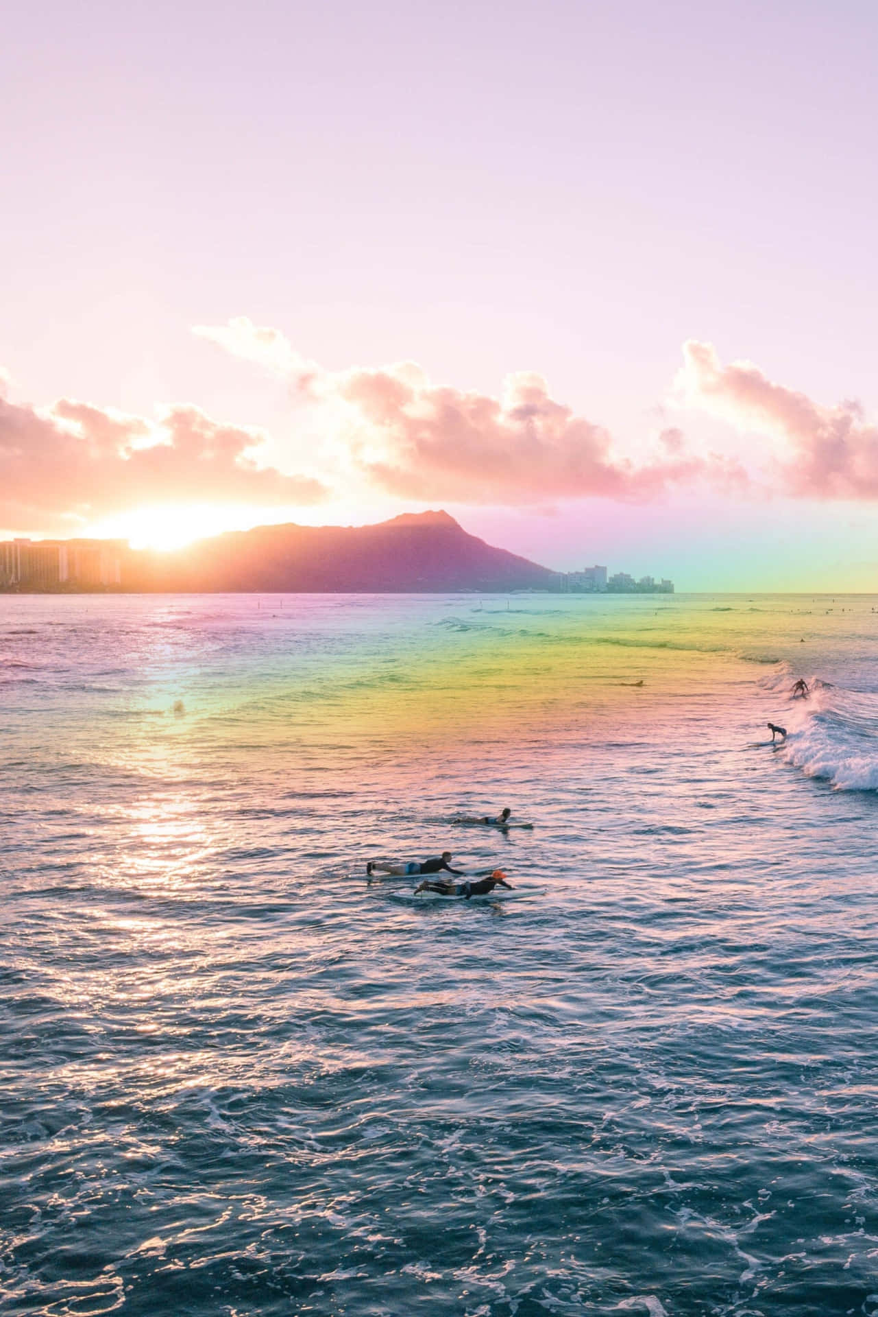 Sunset Over Rqainbow Aesthetic Hawaii Background