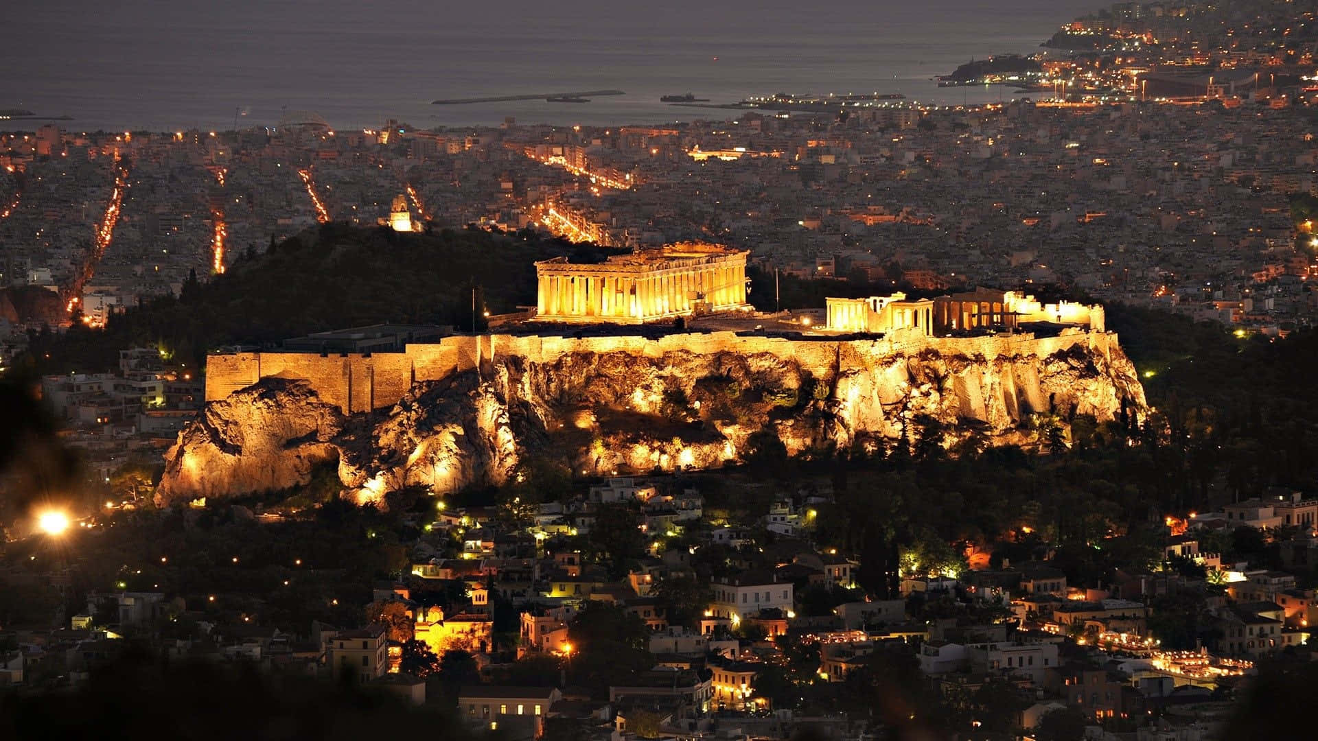 Sunset Over The Ancient Acropolis, Athens Background