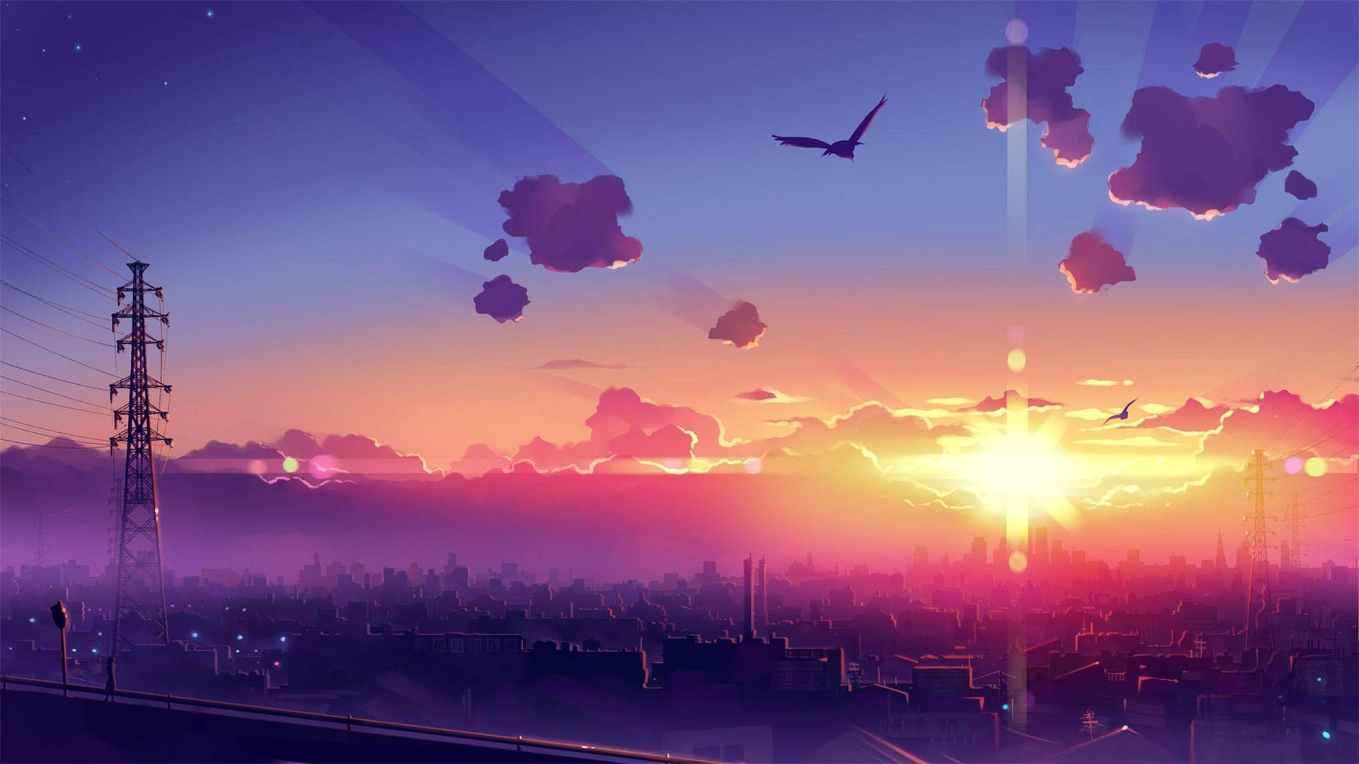 Sunset Over The City Aesthetic Anime Scenery Background