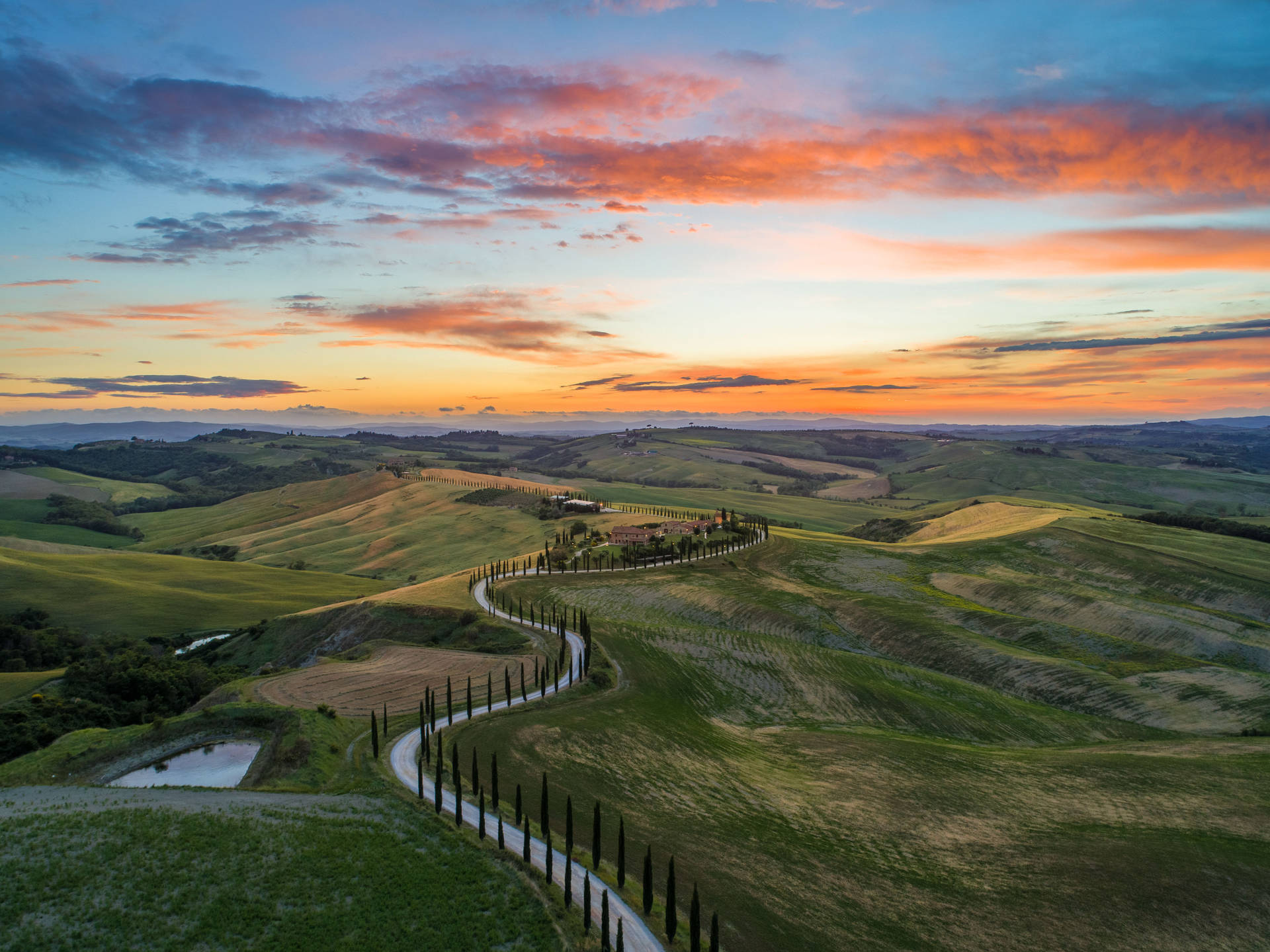 Sunset Road Hd Landscape Desktop Background