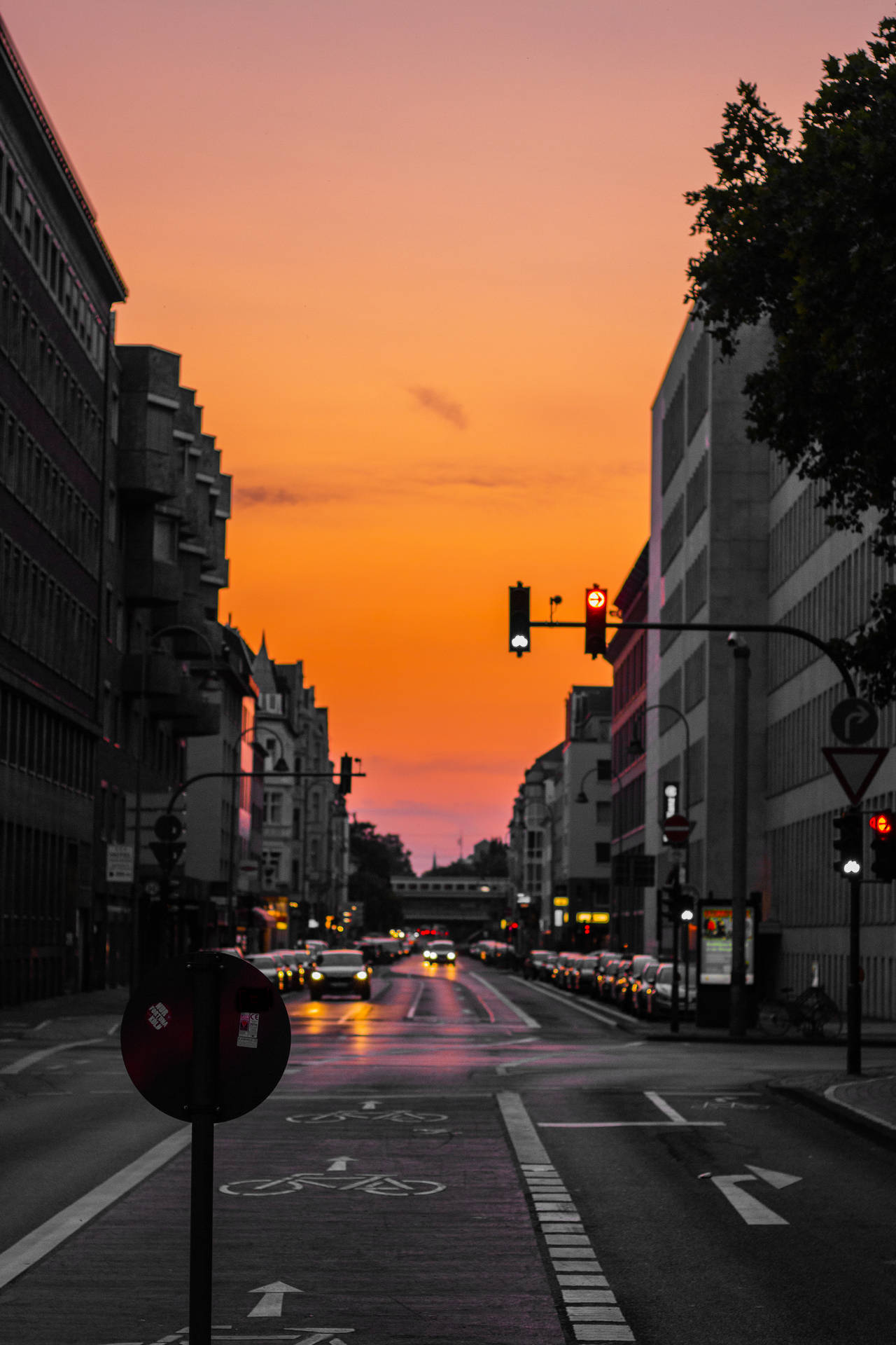 Sunset Road In The City