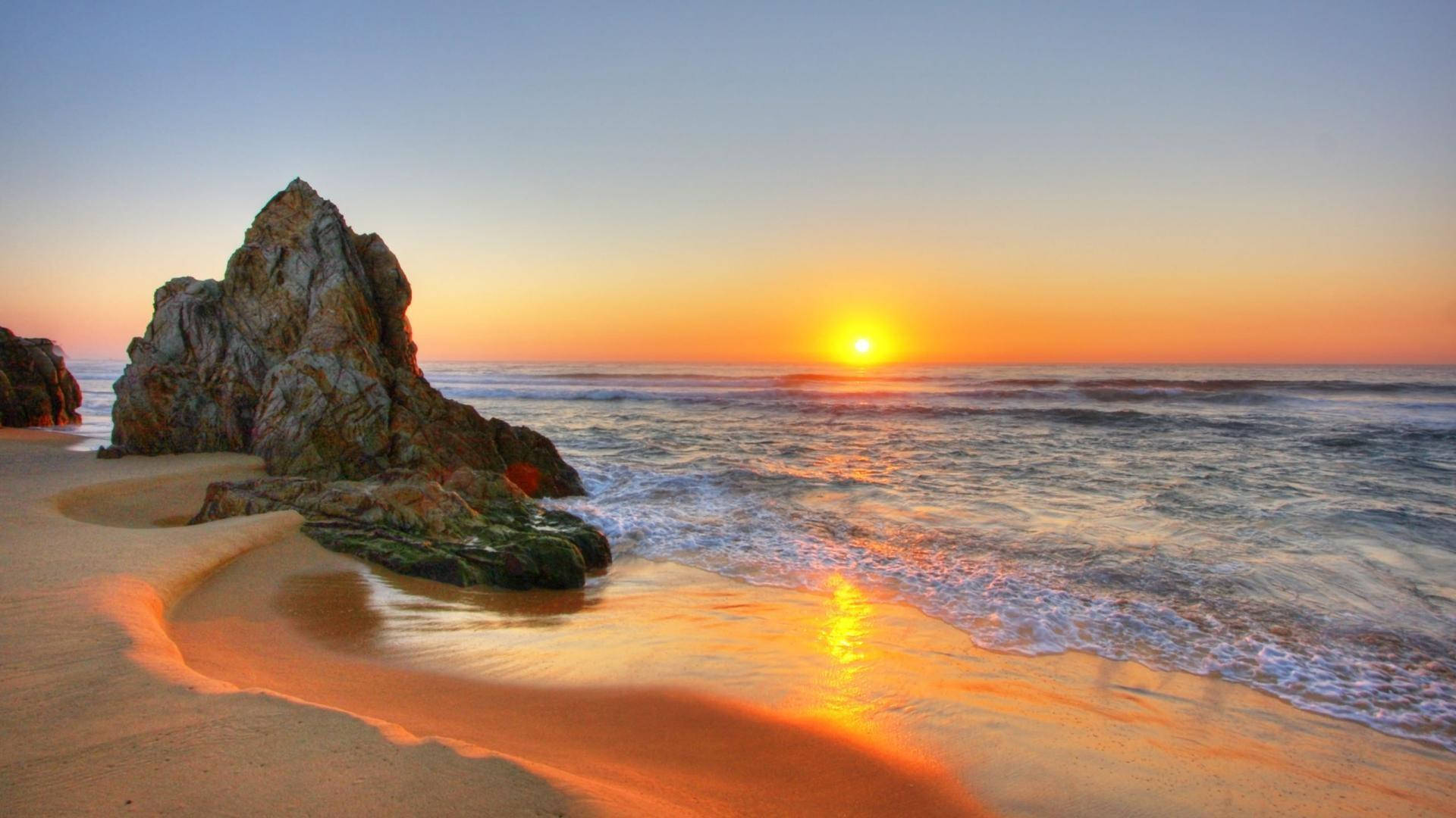Sunset Rock Formation Beach Desktop Background
