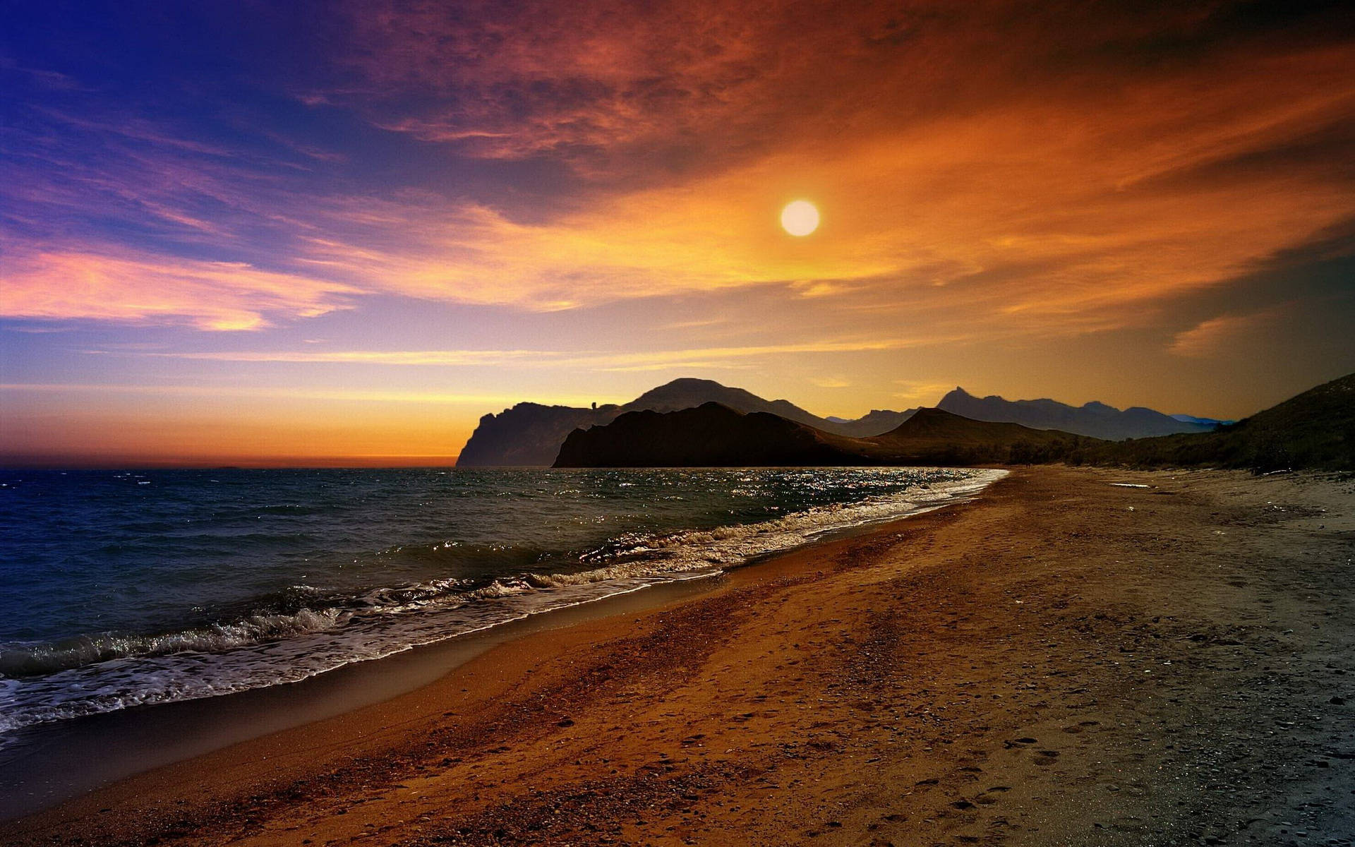 Sunset Rocky Beach Desktop Background