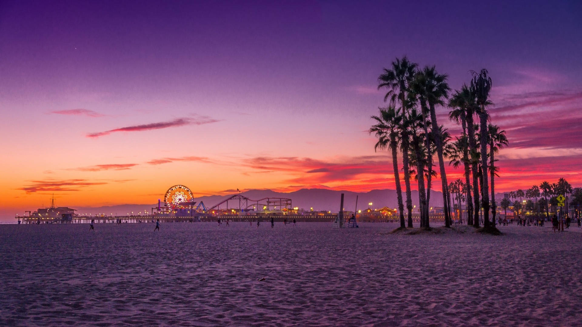 Sunset Santa Monica Beach California Background