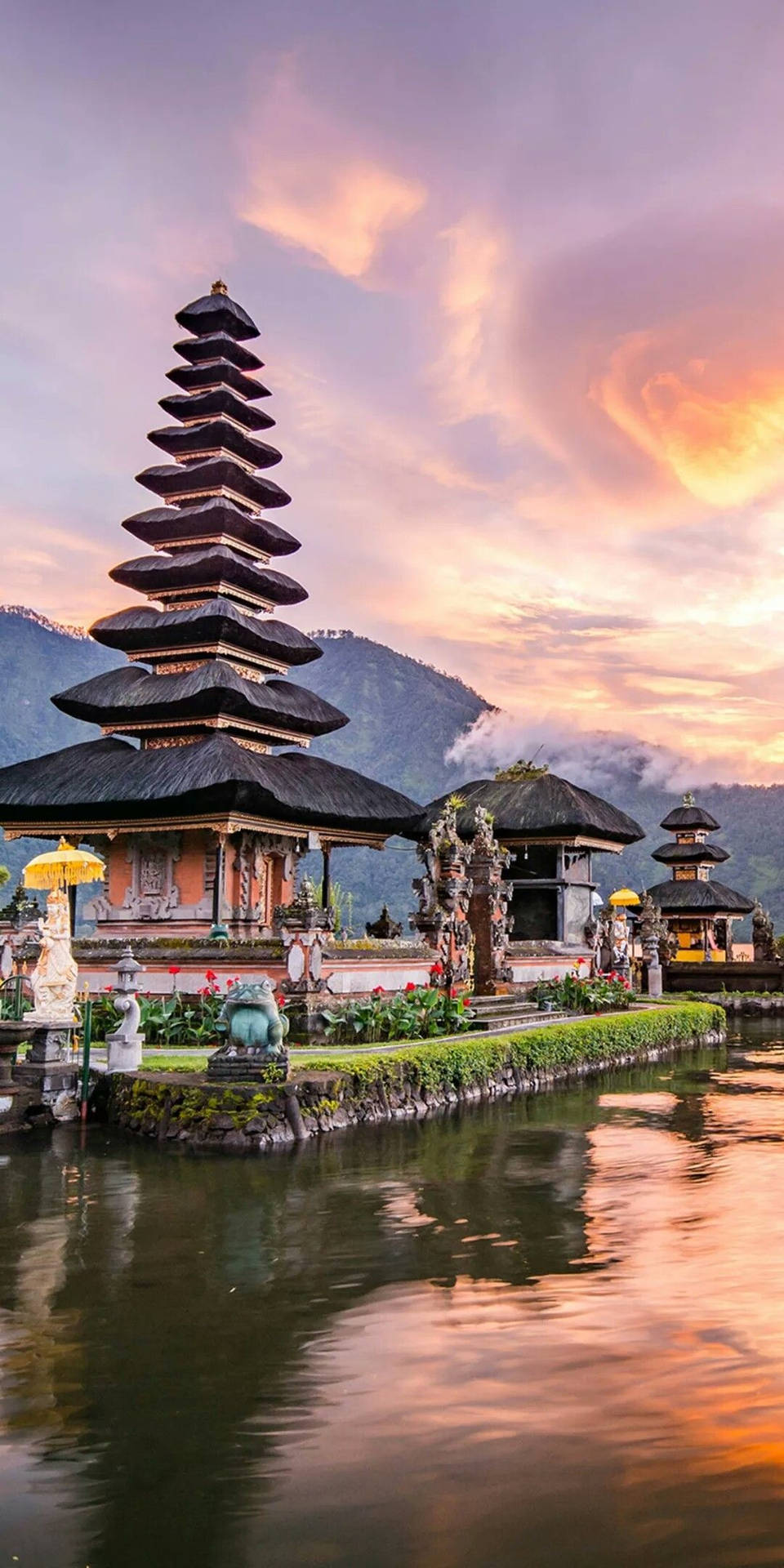 Sunset Scenery Temple Bali Indonesia Background