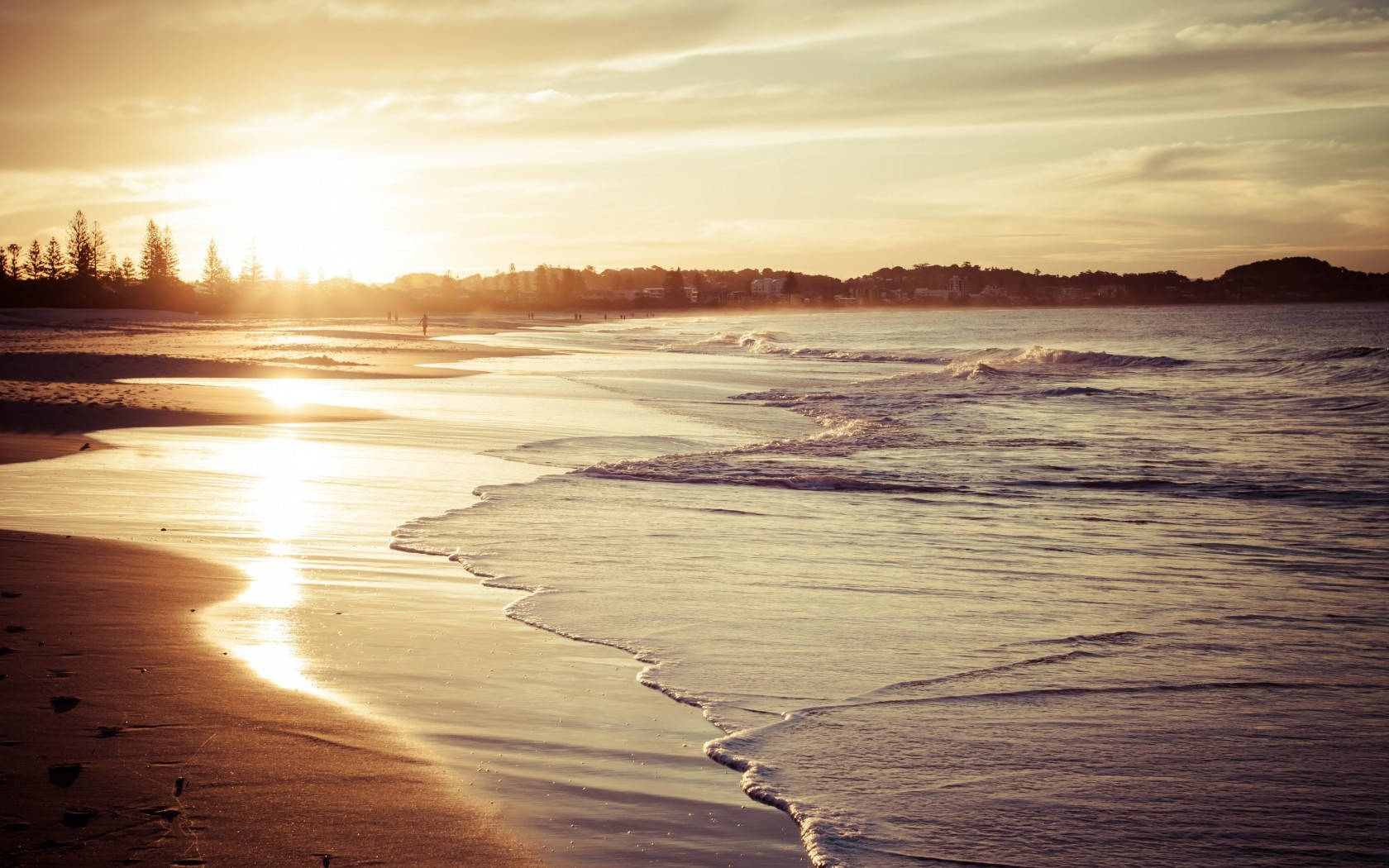 Sunset Shoreline Beach Desktop Background
