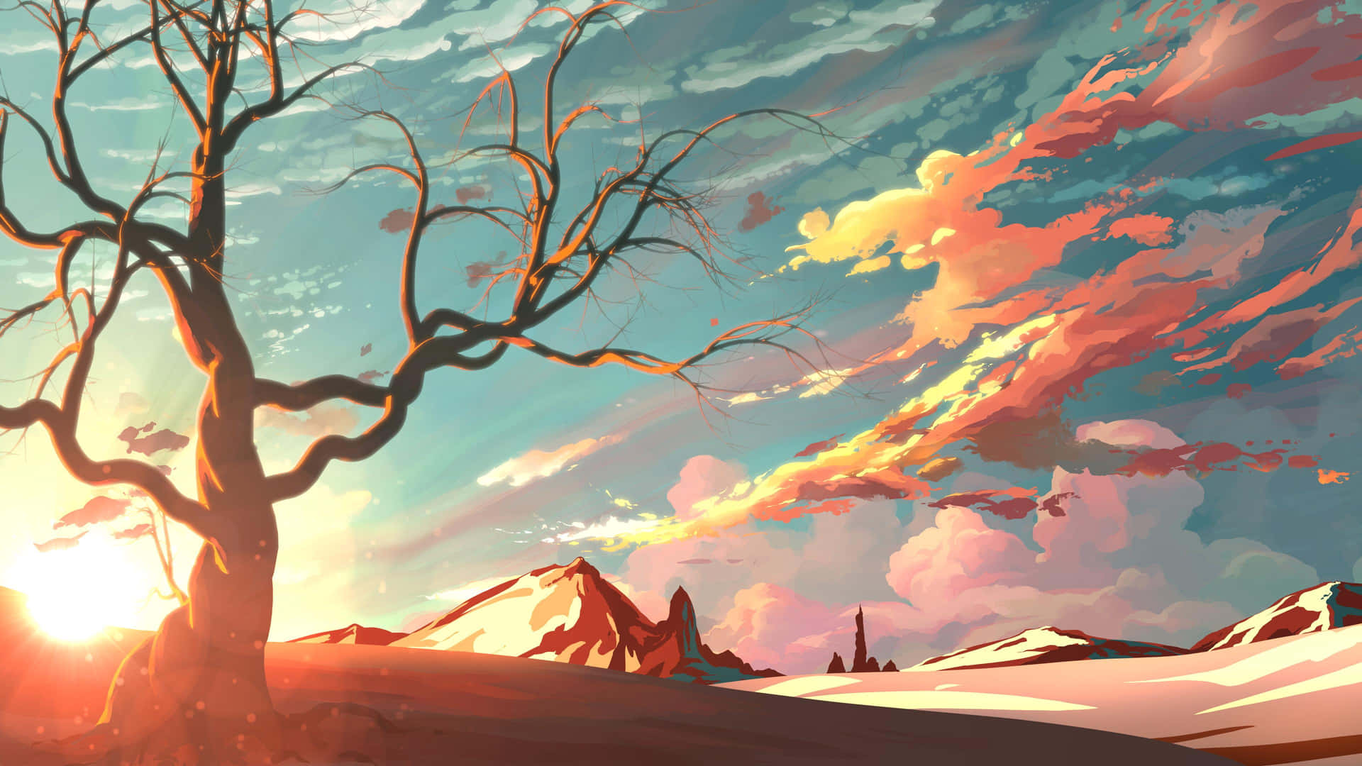Sunset_ Silhouette_ Desert_ Tree_4 K_ Art.jpg Background