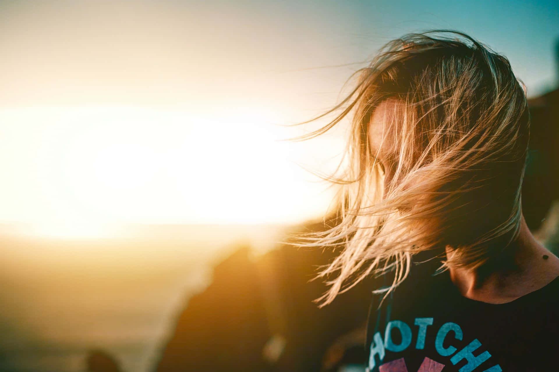 Sunset Silhouette Hair Flowing Background