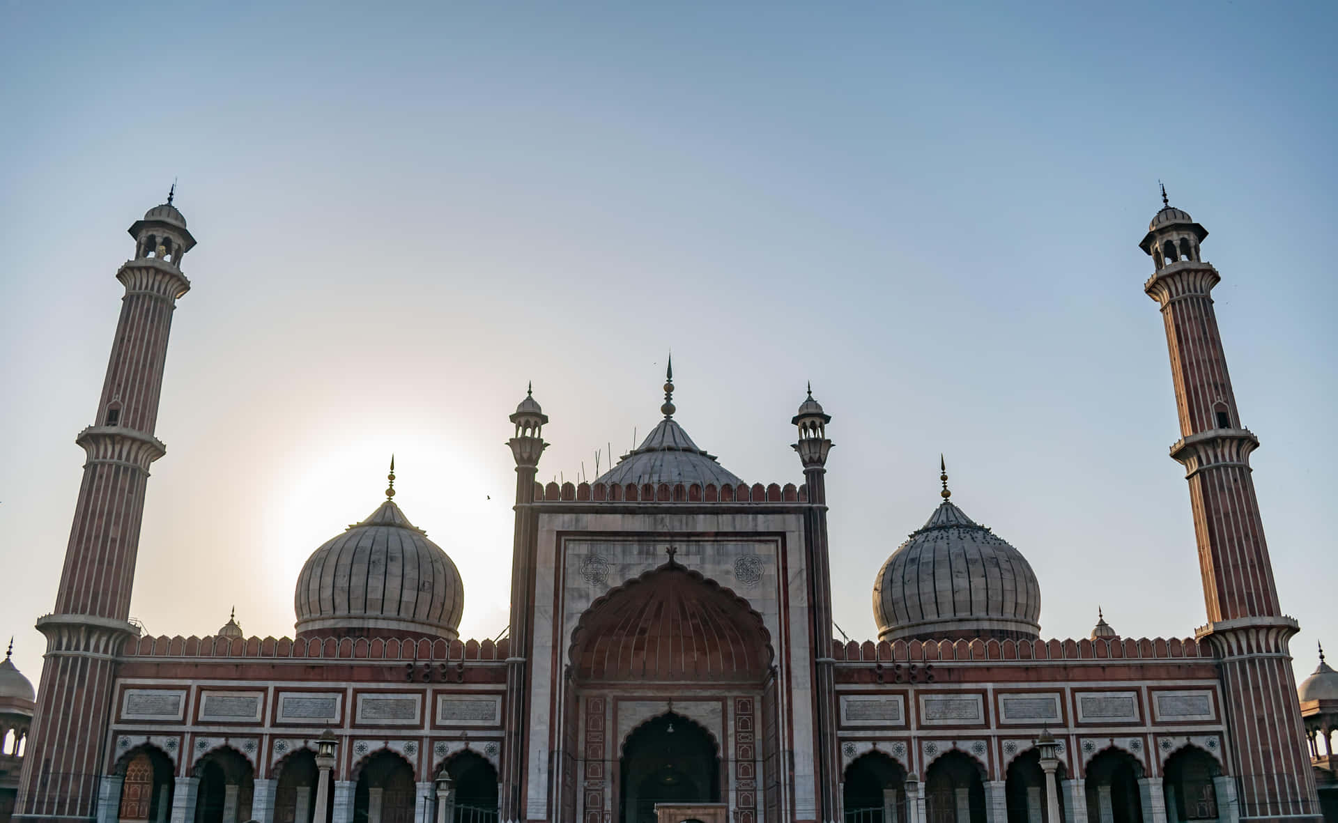 Sunset Silhouette Jama Masjid Delhi Background