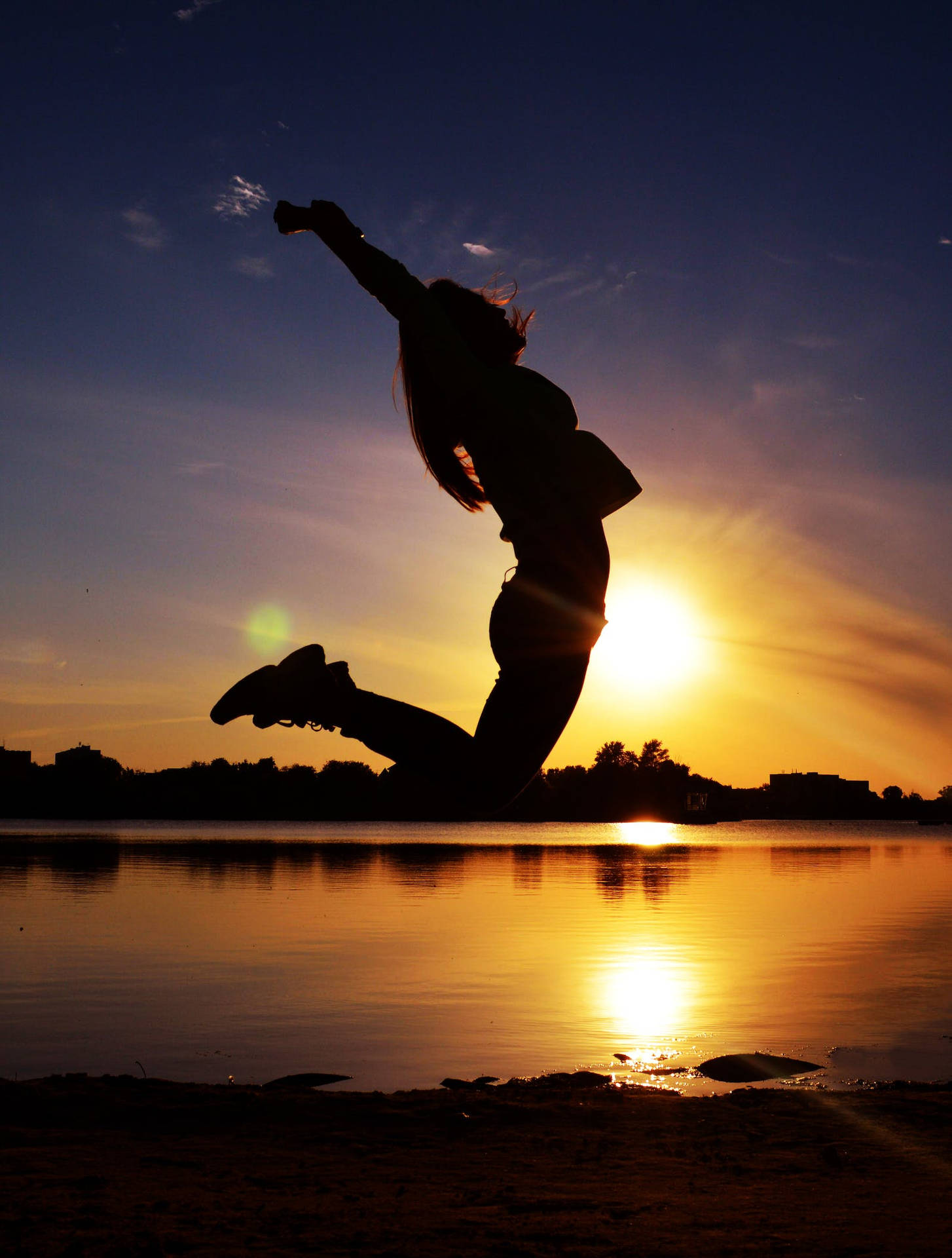 Sunset Silhouette Jumping Background