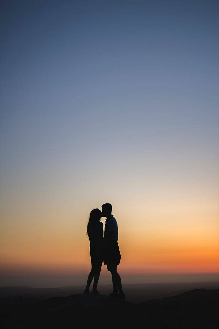 Sunset Silhouette Kissing Hd