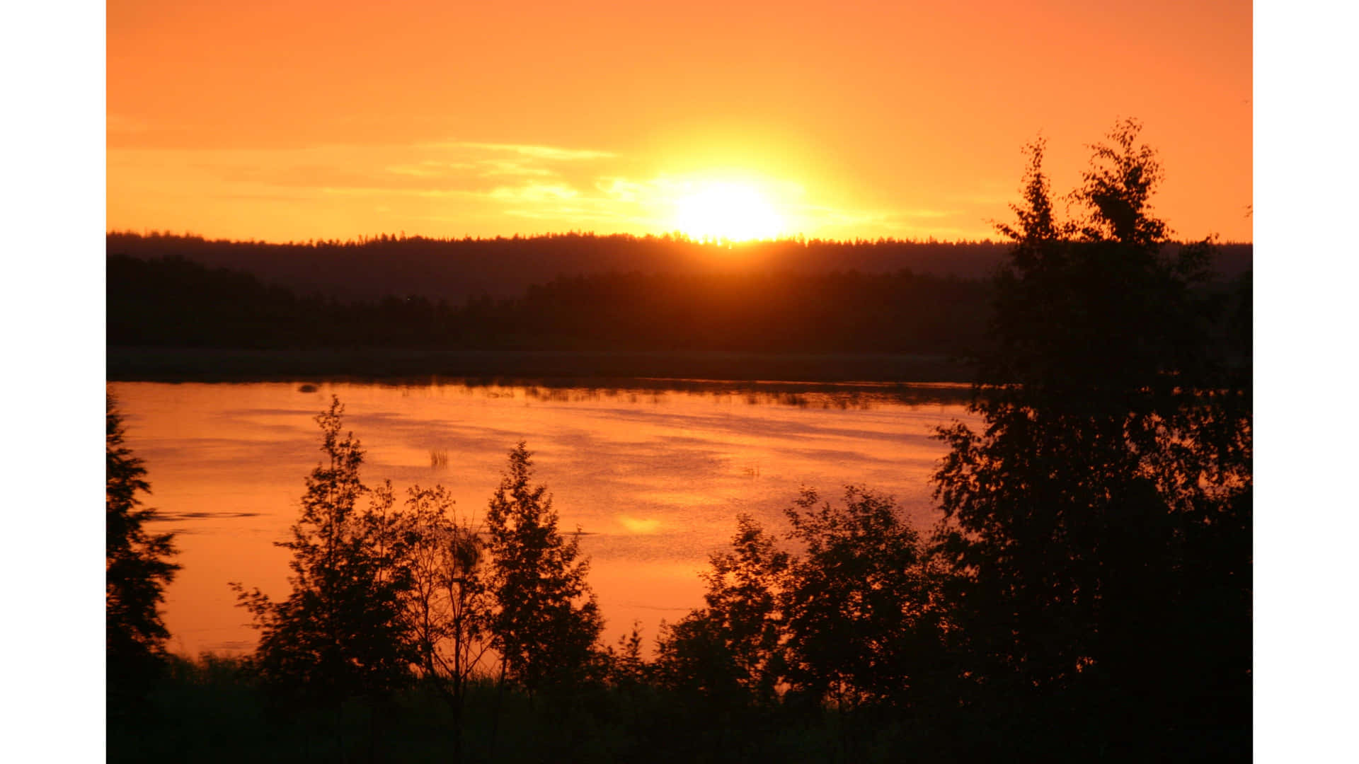 Sunset Silhouette Lake4 K Ultra Wide Background