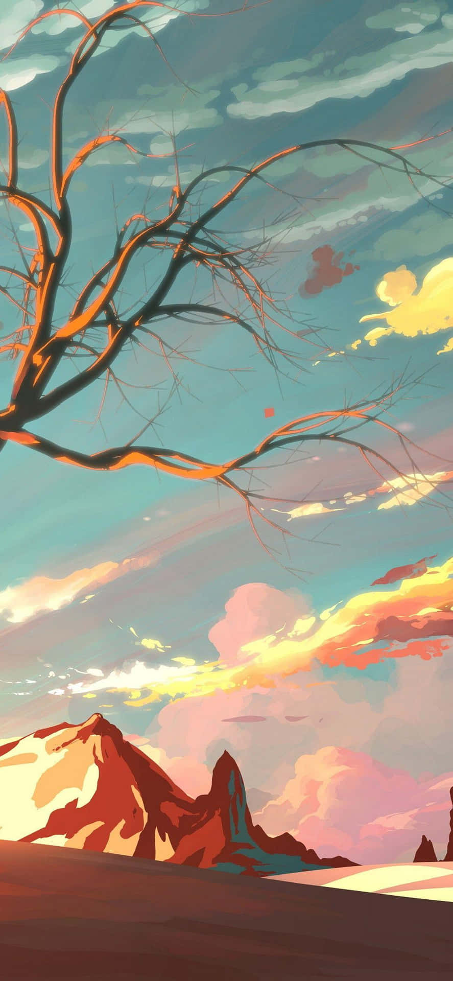 Sunset Silhouette Mountain Art Background