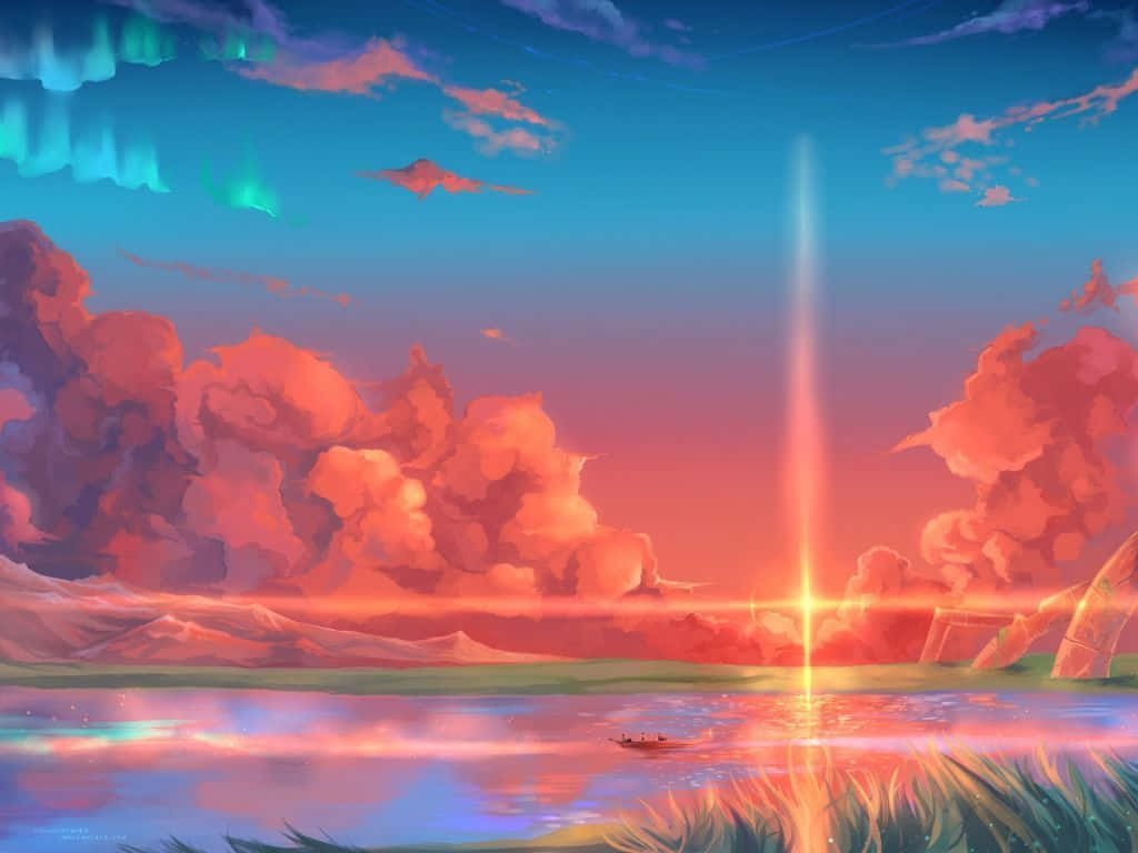 Sunset Skies Beautiful Anime Scenery Background