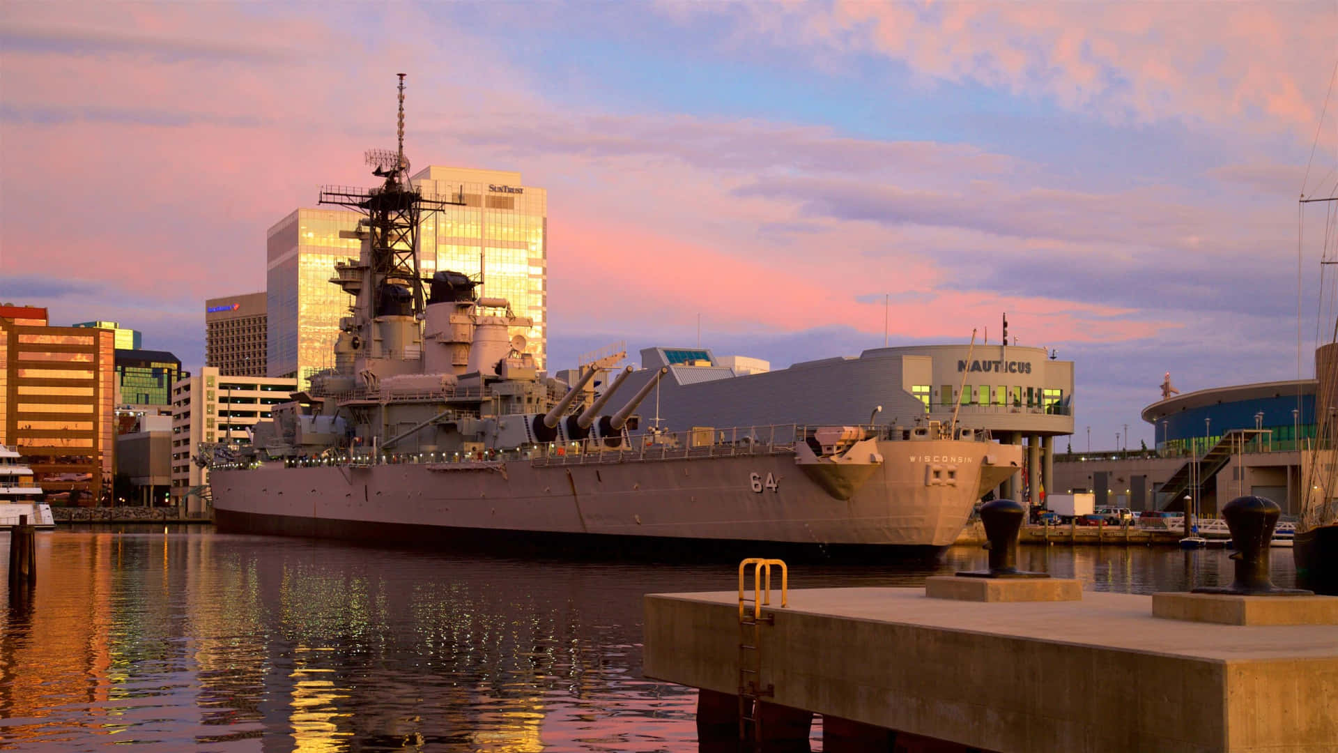 Sunset Sky Above The Norfolk Battleship Background