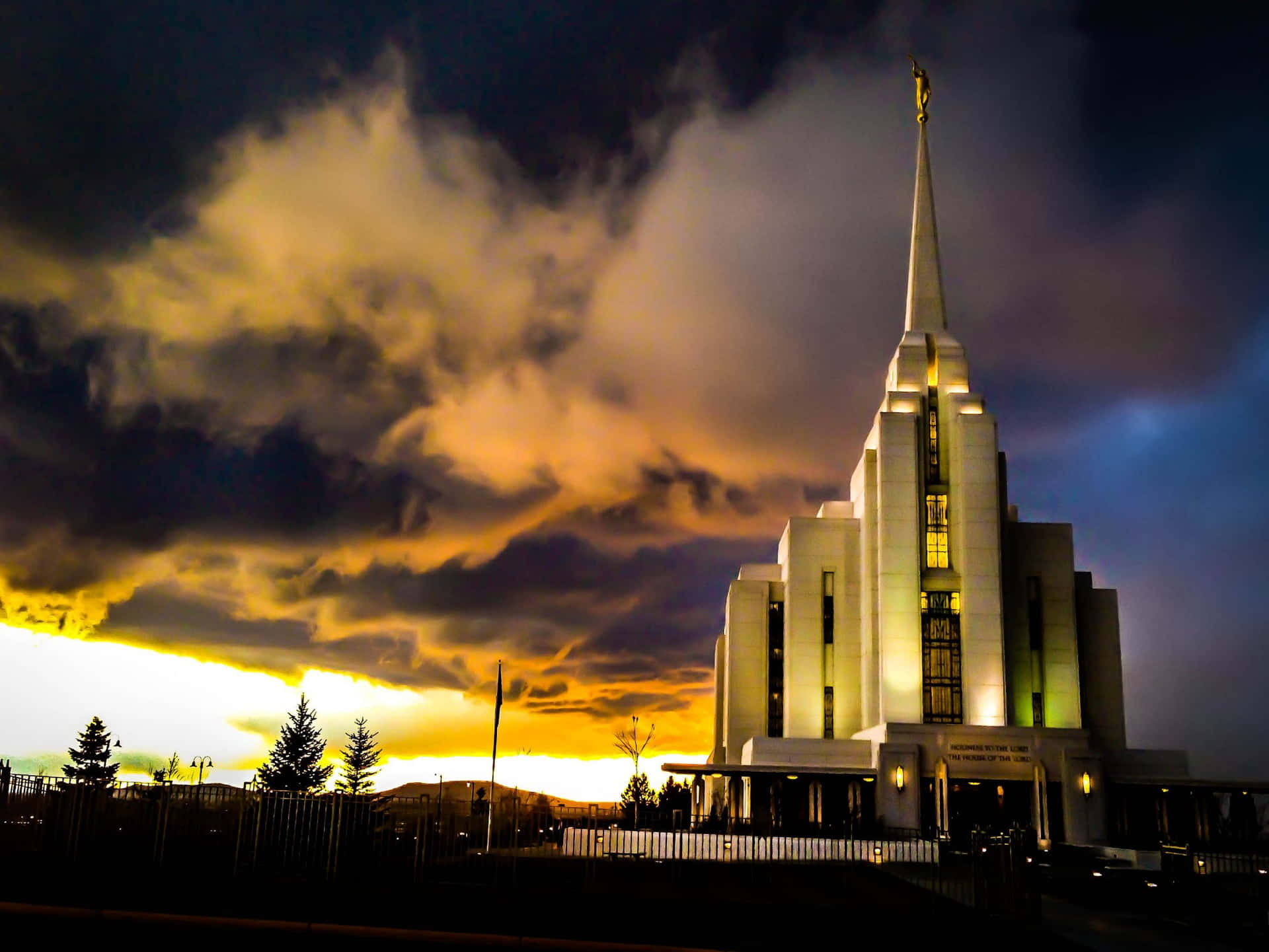 Sunset Sky At Rexburg Idaho Mormon Temple