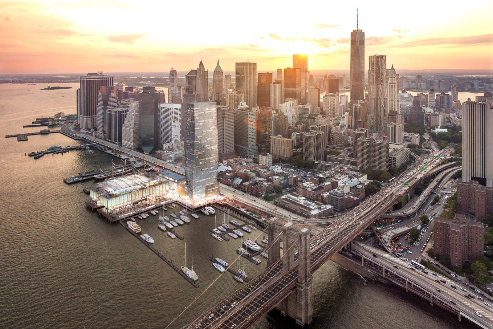 Sunset Sky At South Street Seaport Background