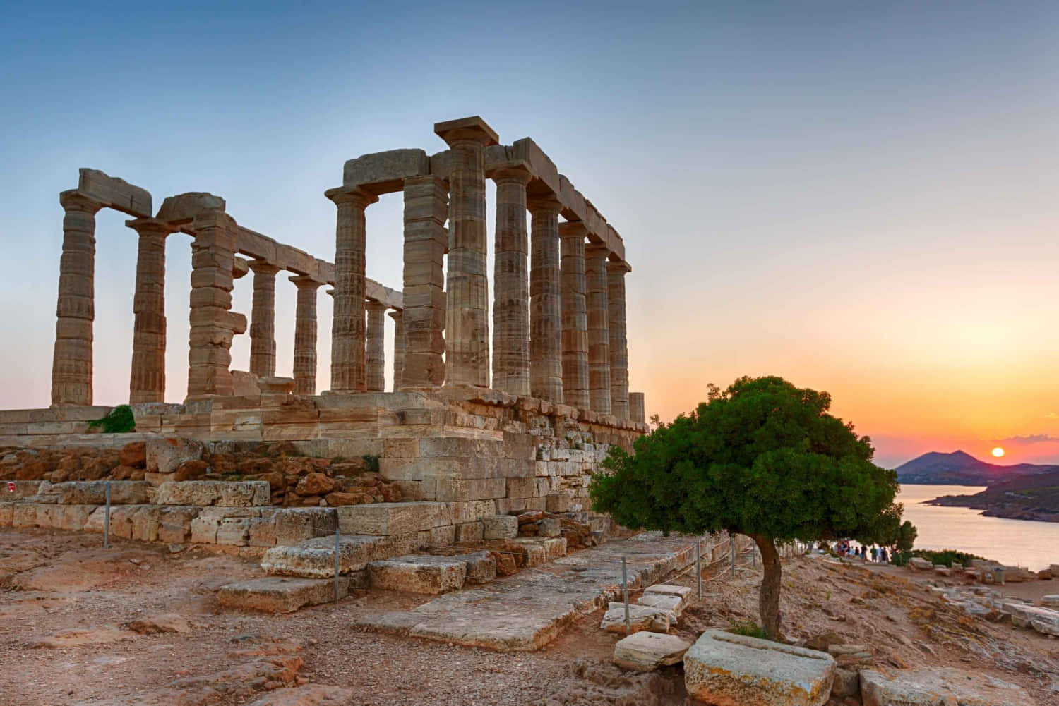 Sunset Sky At Temple Of Poseidon Background