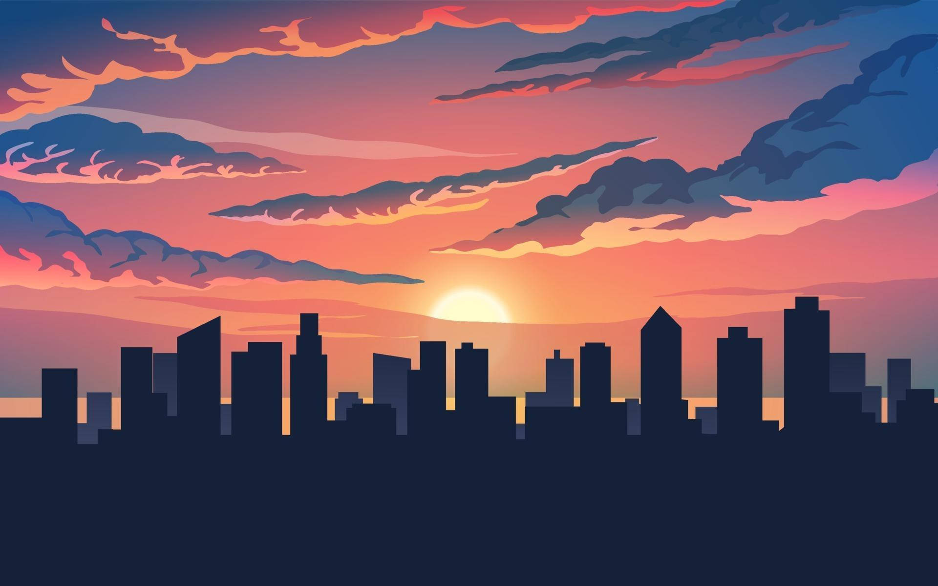Sunset Sky City Silhouette Background