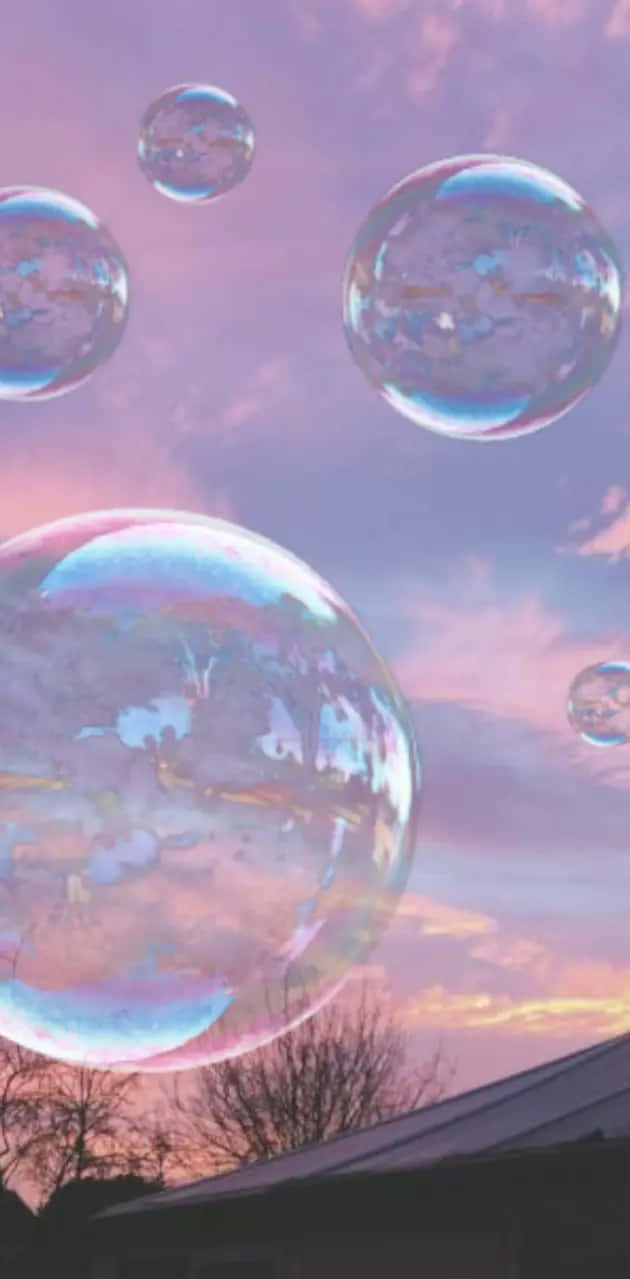 Sunset Sky Soap Bubbles Background