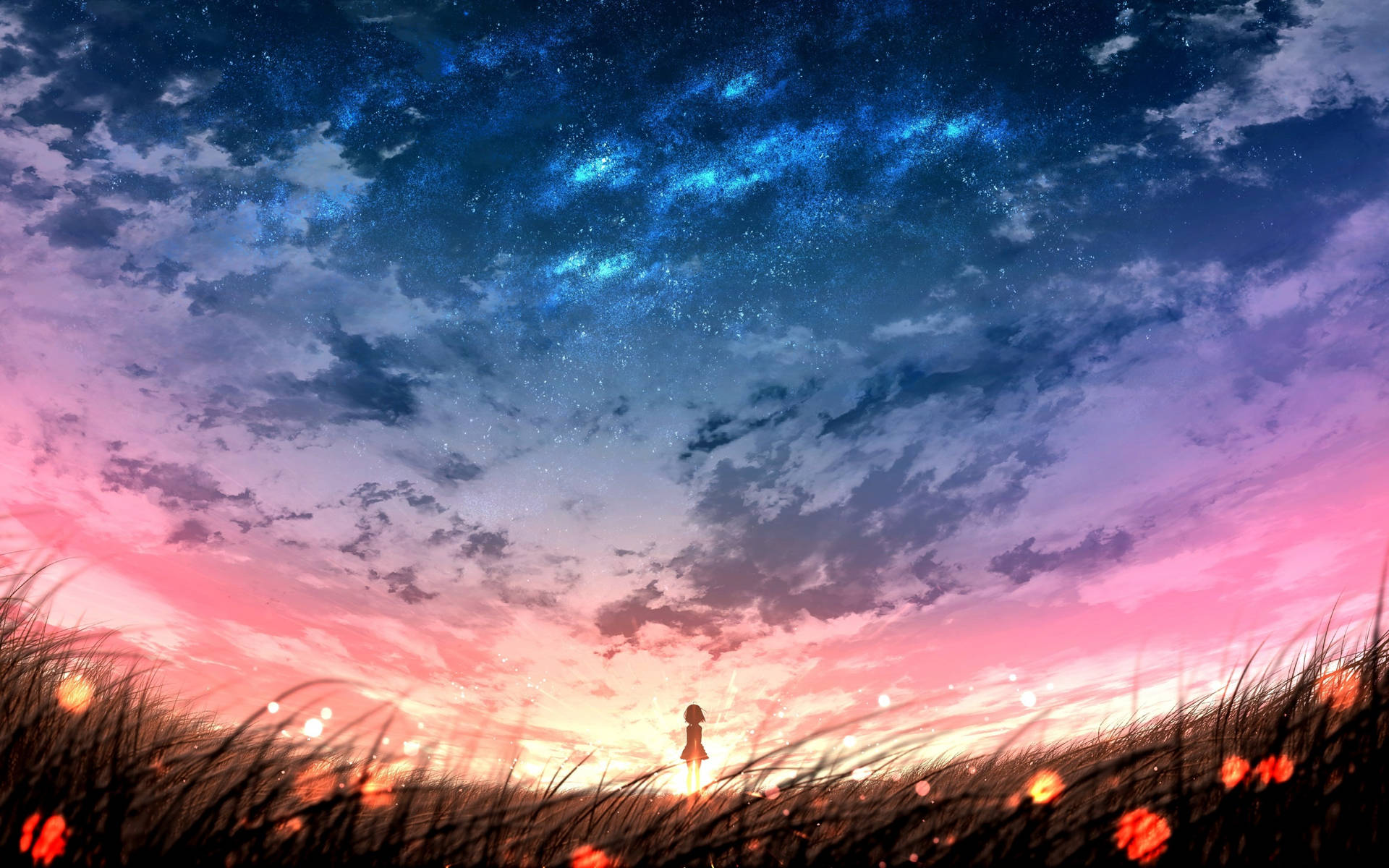 Sunset Sky With Galaxy Background