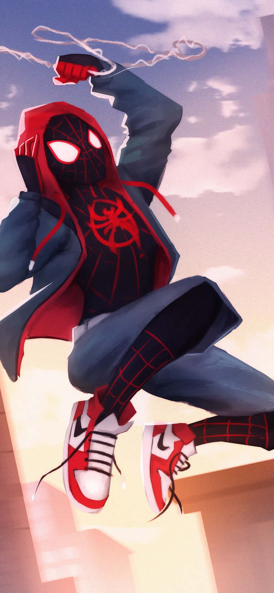 Sunset Sky With Marvel Fictional Character Miles Morales Iphone Background