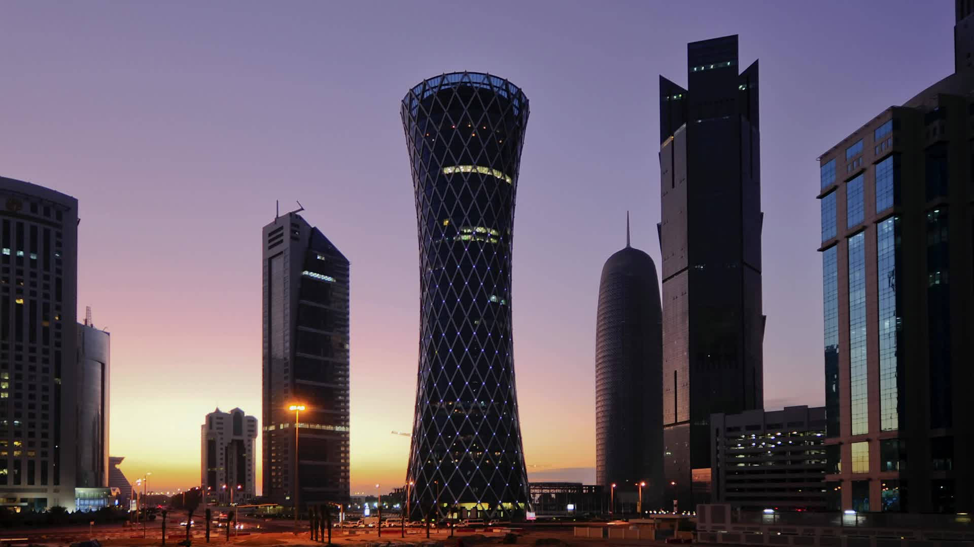 Sunset Skyscrapers Doha Background