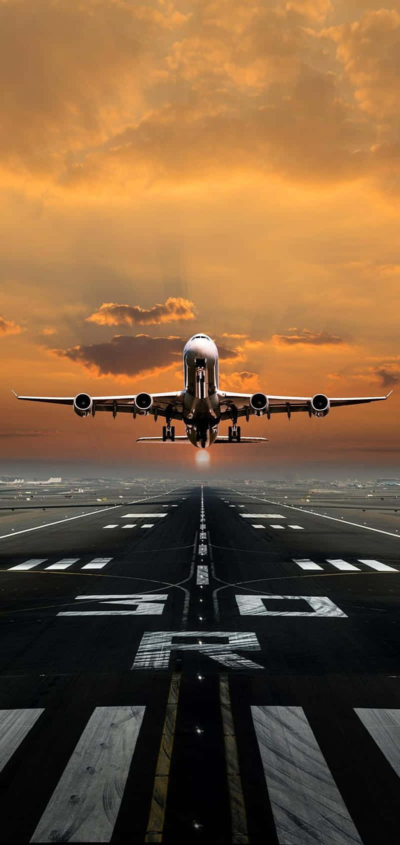 Sunset Takeoff Airplane Runway Background