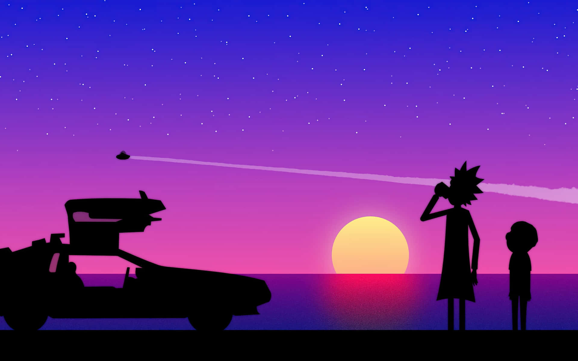 Sunset Time Travel Silhouette Background