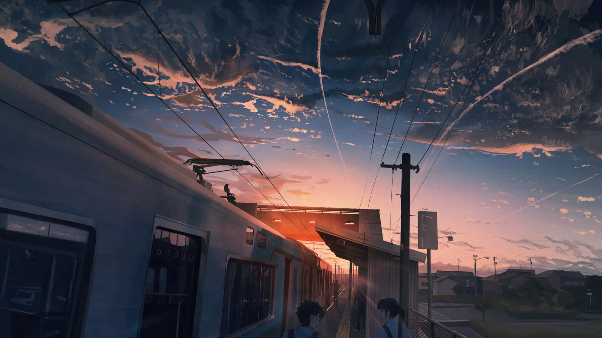 Sunset Train Station Anime Artwork Background