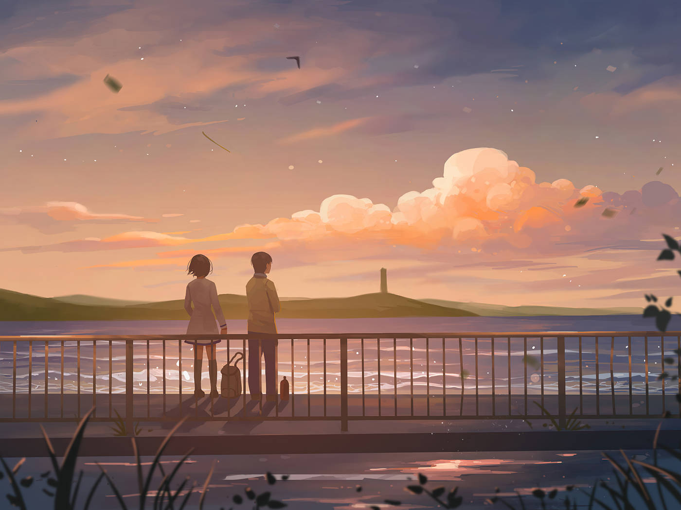 Sunset View Aesthetic Anime Couple Background