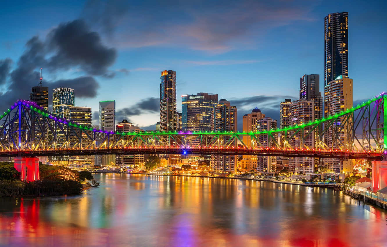 Sunset View Of Brisbane Skyline Background