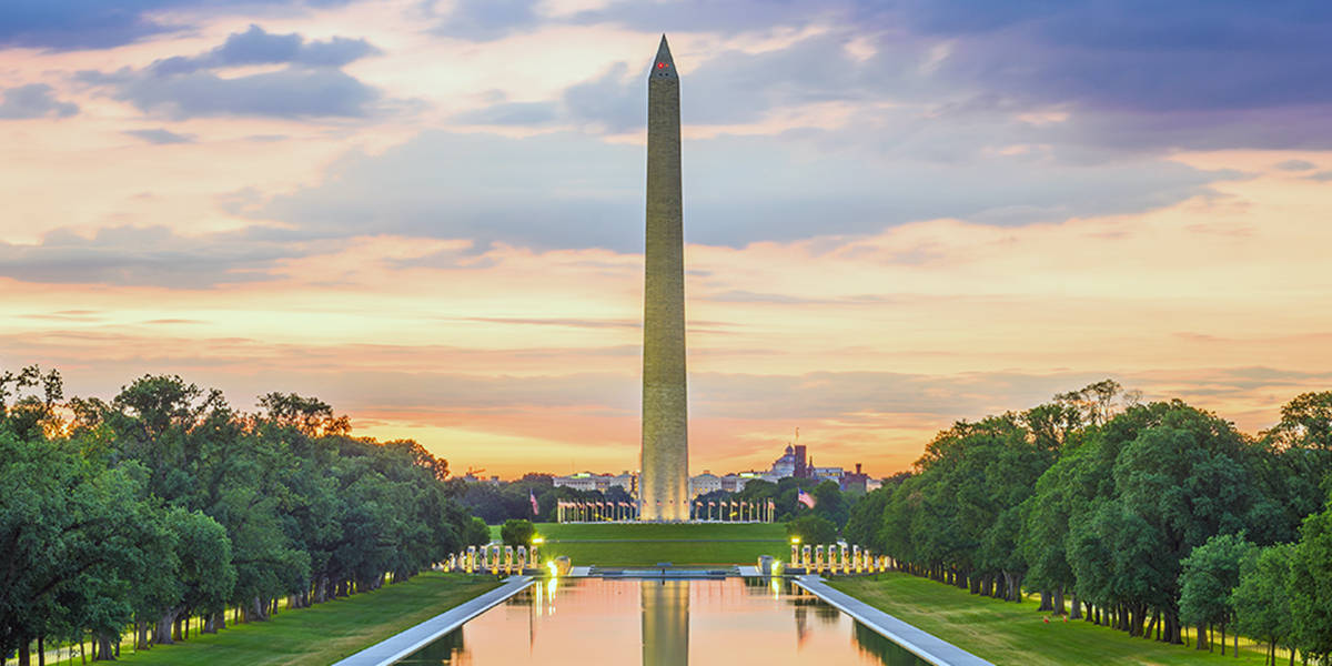 Sunset View Of Washington Monument Background