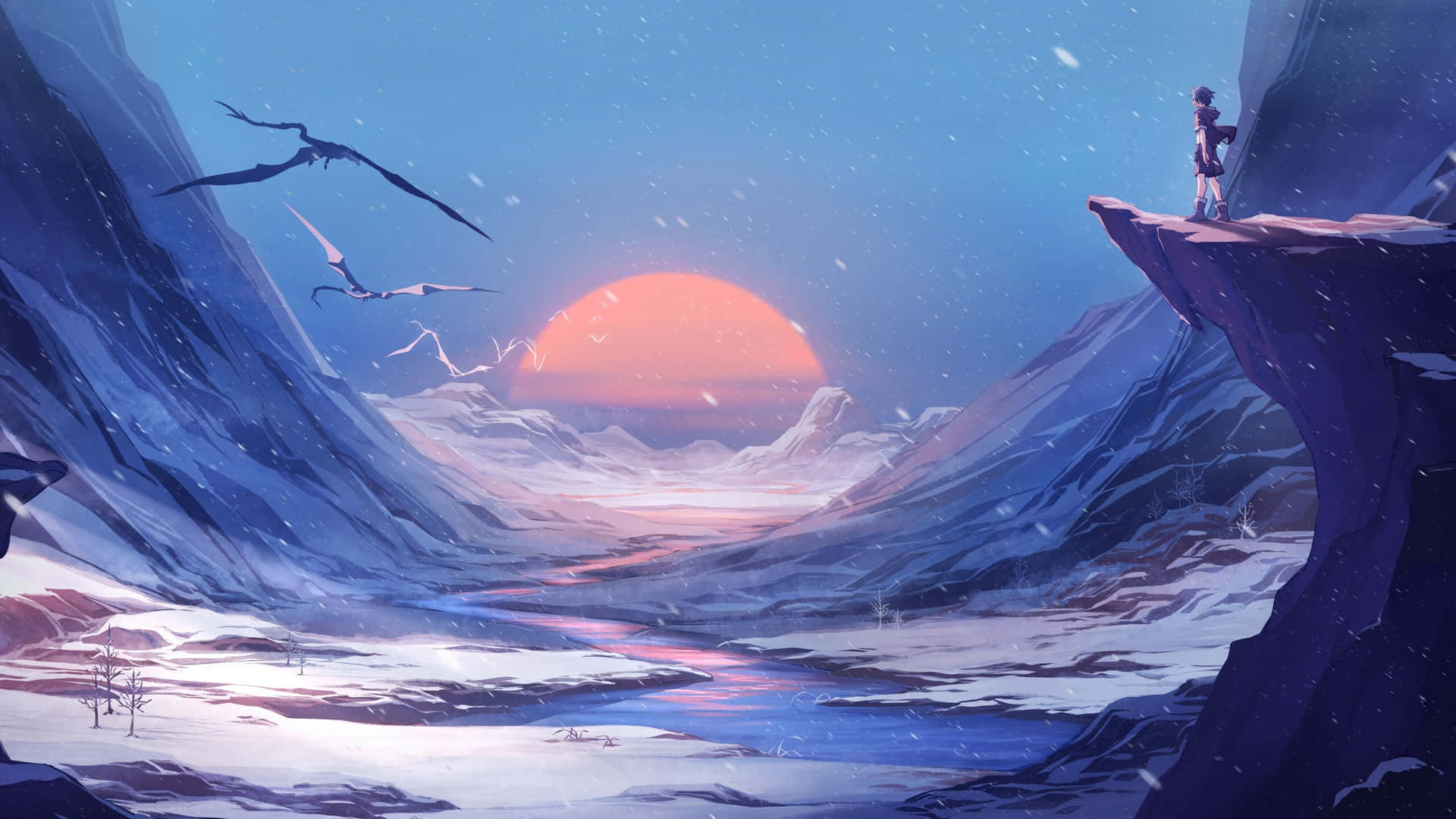 Sunset_ Watcher_ Anime_ Style_2560x1440 Background