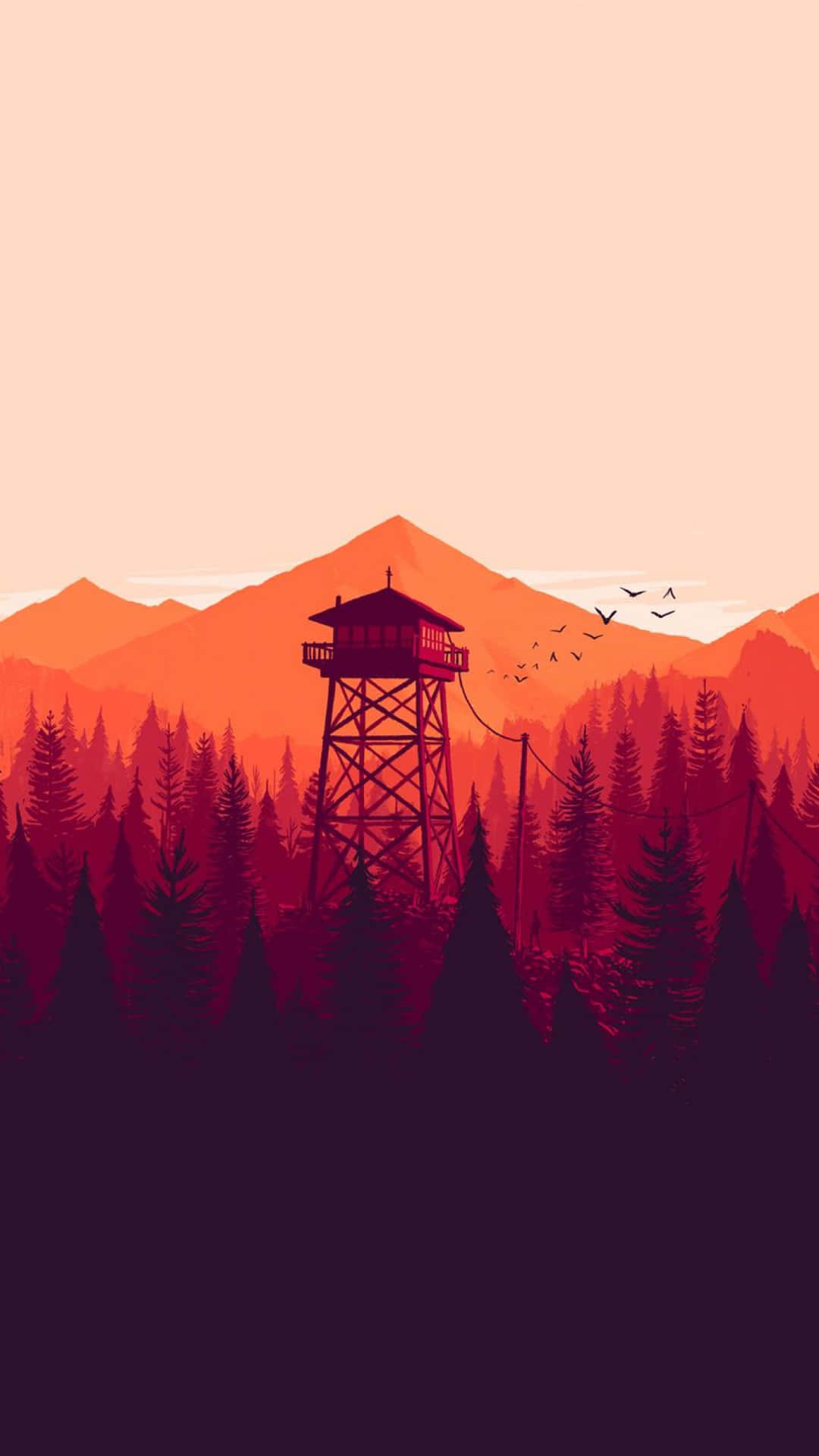 Sunset Watchtower Forest Landscape Background