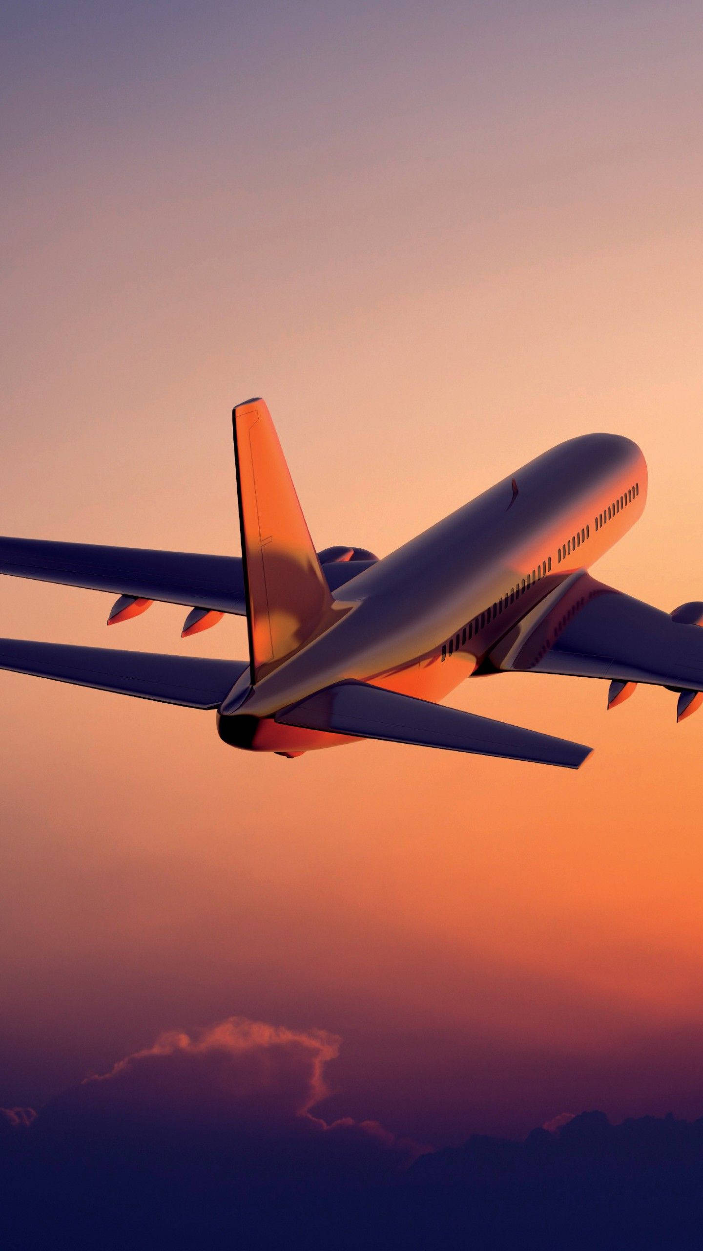 Sunset With Ascending White Airplane Android Background