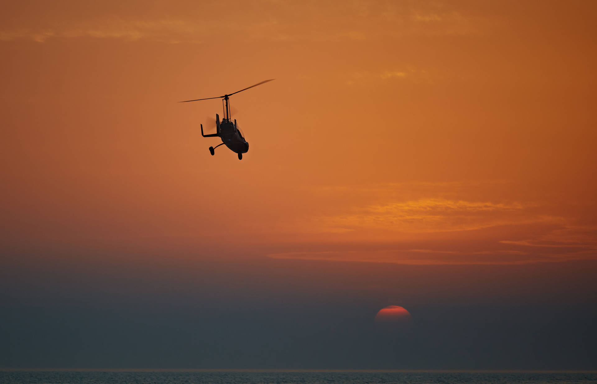 Sunset With Helicopter 4k
