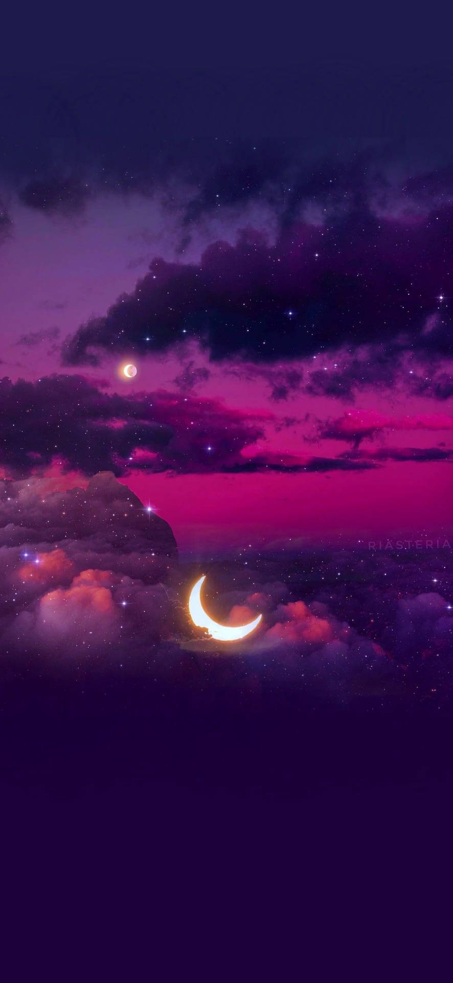 Sunset With Moon Aesthetic Girly Galaxy Background