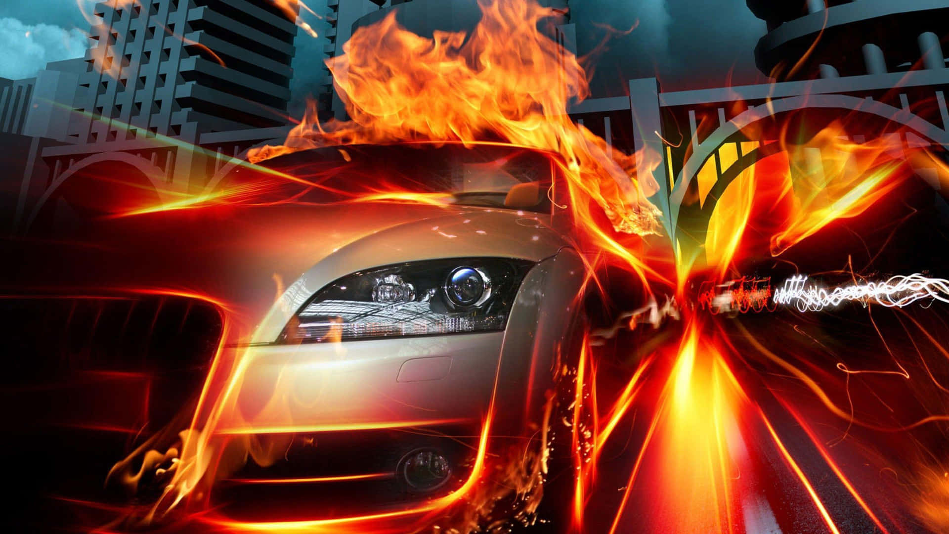 Super Cool Car On Fire Background
