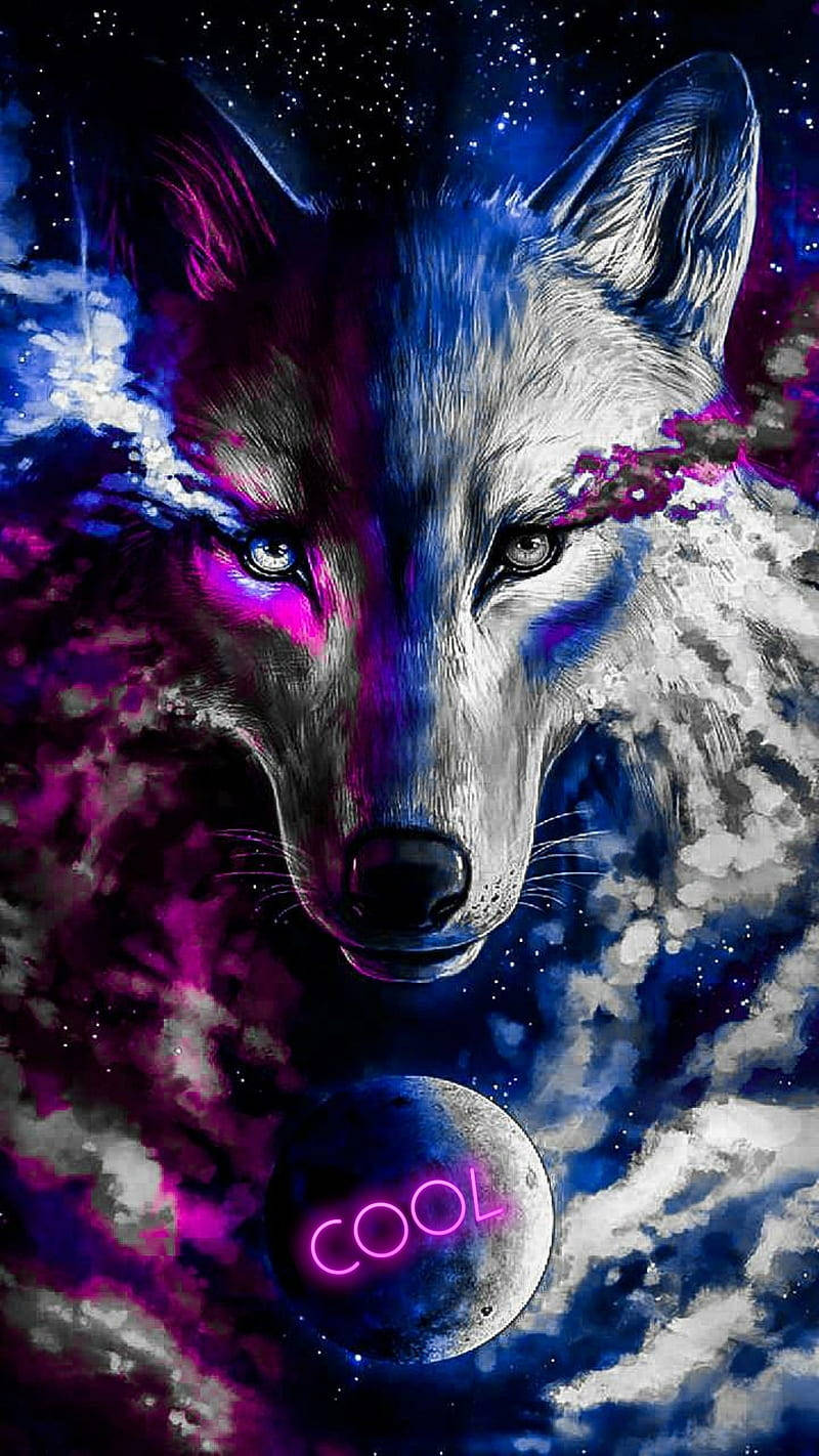 Super Cool Galaxy Gorgeous Wolf Art Background