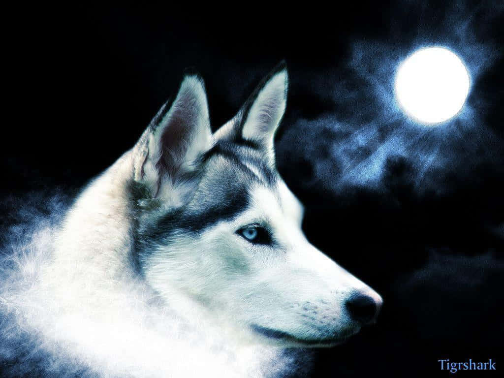 Super Cool Wolf And Moon