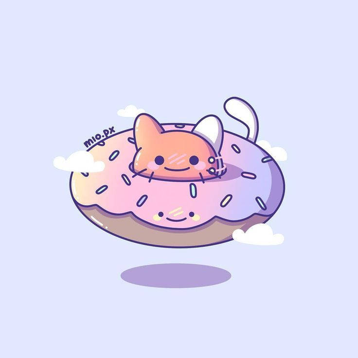 Super Cute Cat In A Kawaii Donut Background