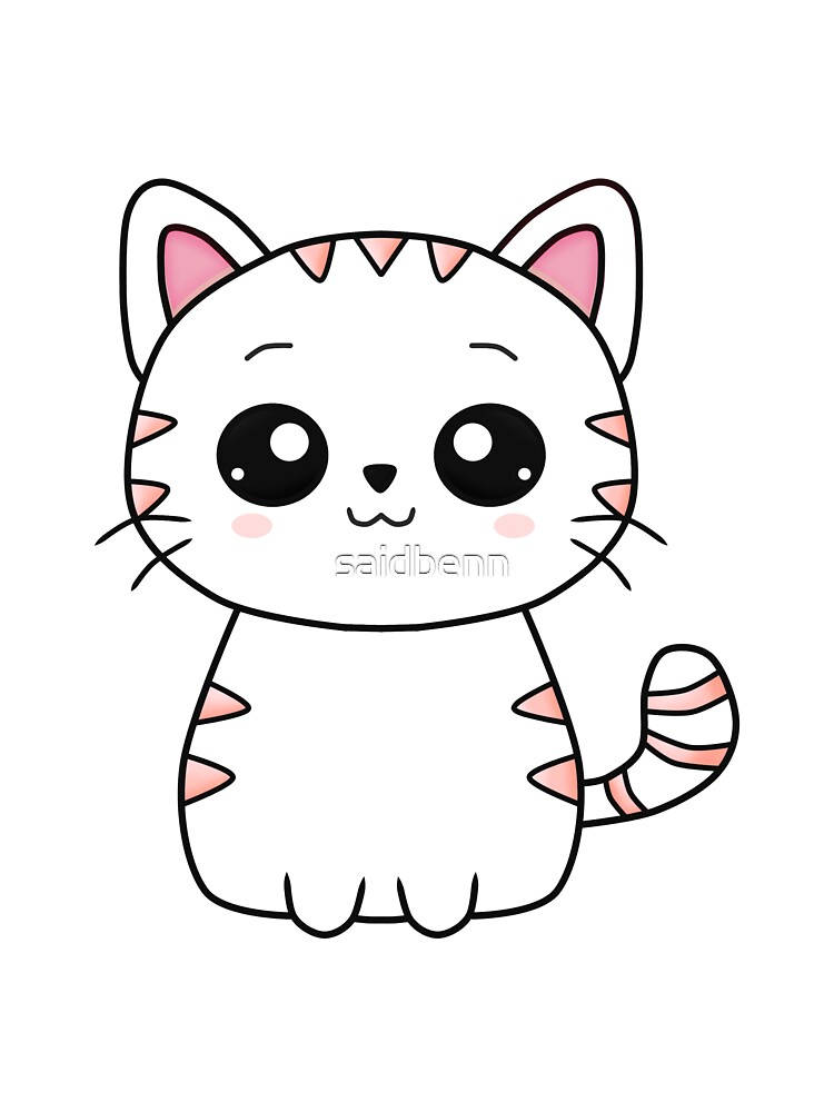 Super Cute Kawaii Cat With Pink Stripes Background