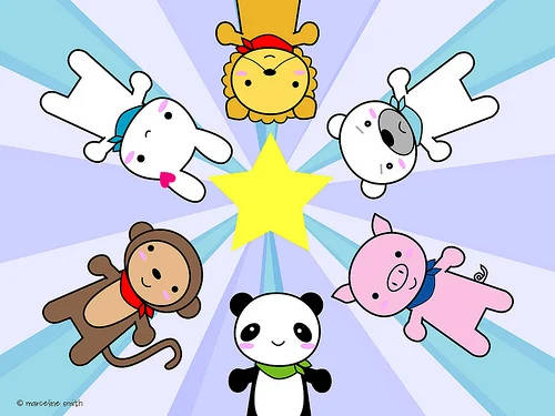 Super Cute Kawaii Characters Forming A Star Background