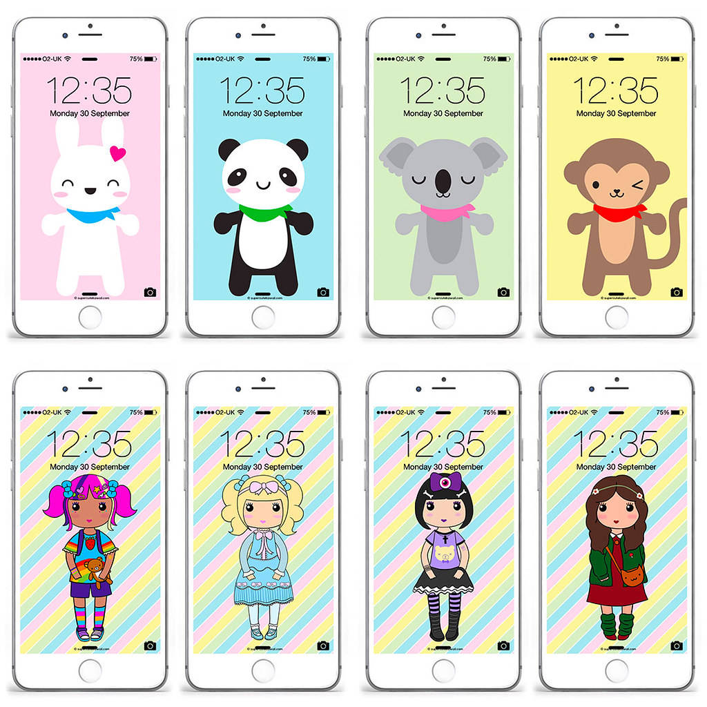 Super Cute Kawaii Characters On Iphone Background