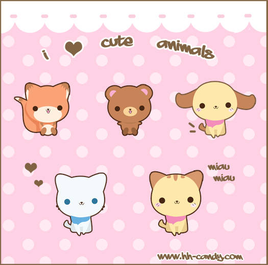 Super Cute Kawaii Characters On Pink Polkadot Background