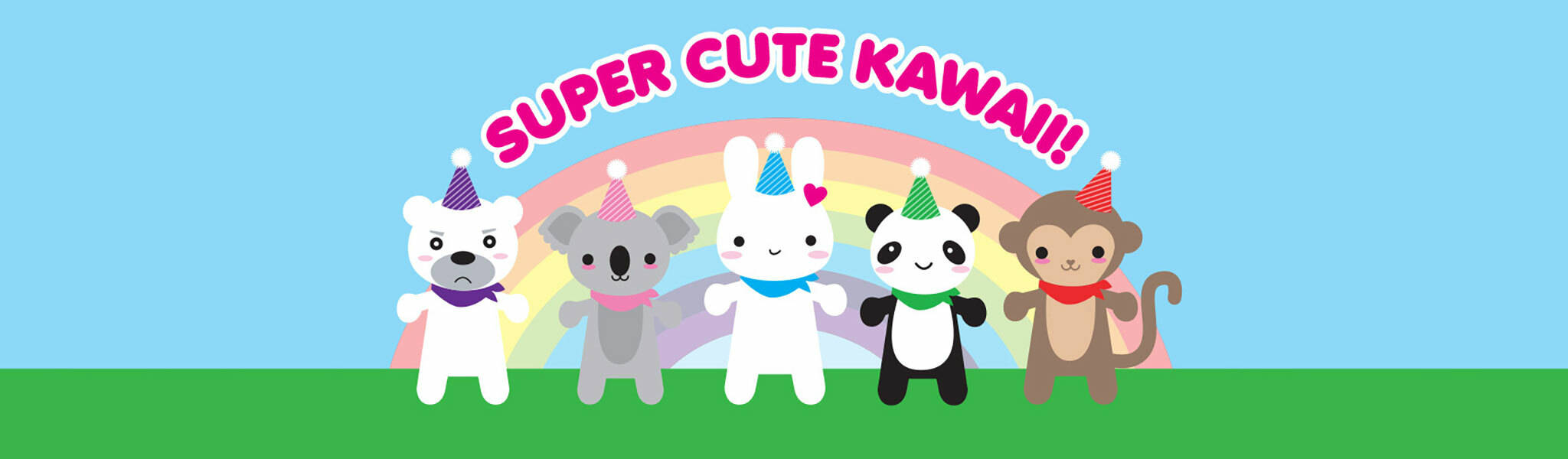 Super Cute Kawaii Characters With Rainbow Background