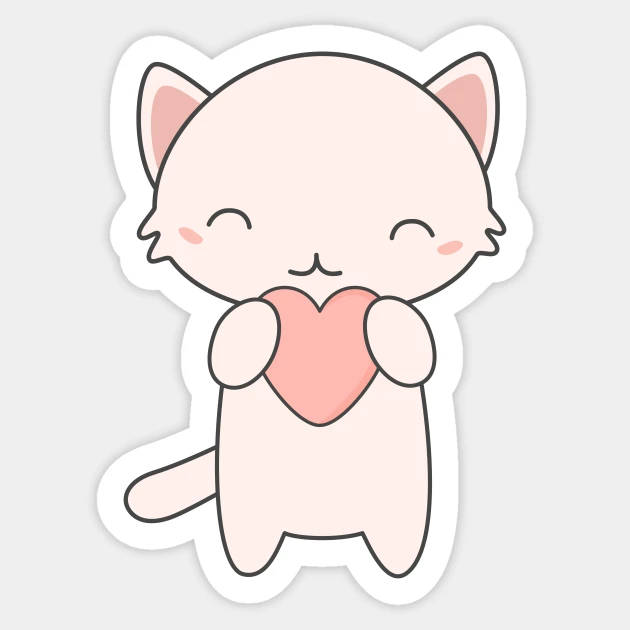 Super Cute Kitten Holding Kawaii Heart Background